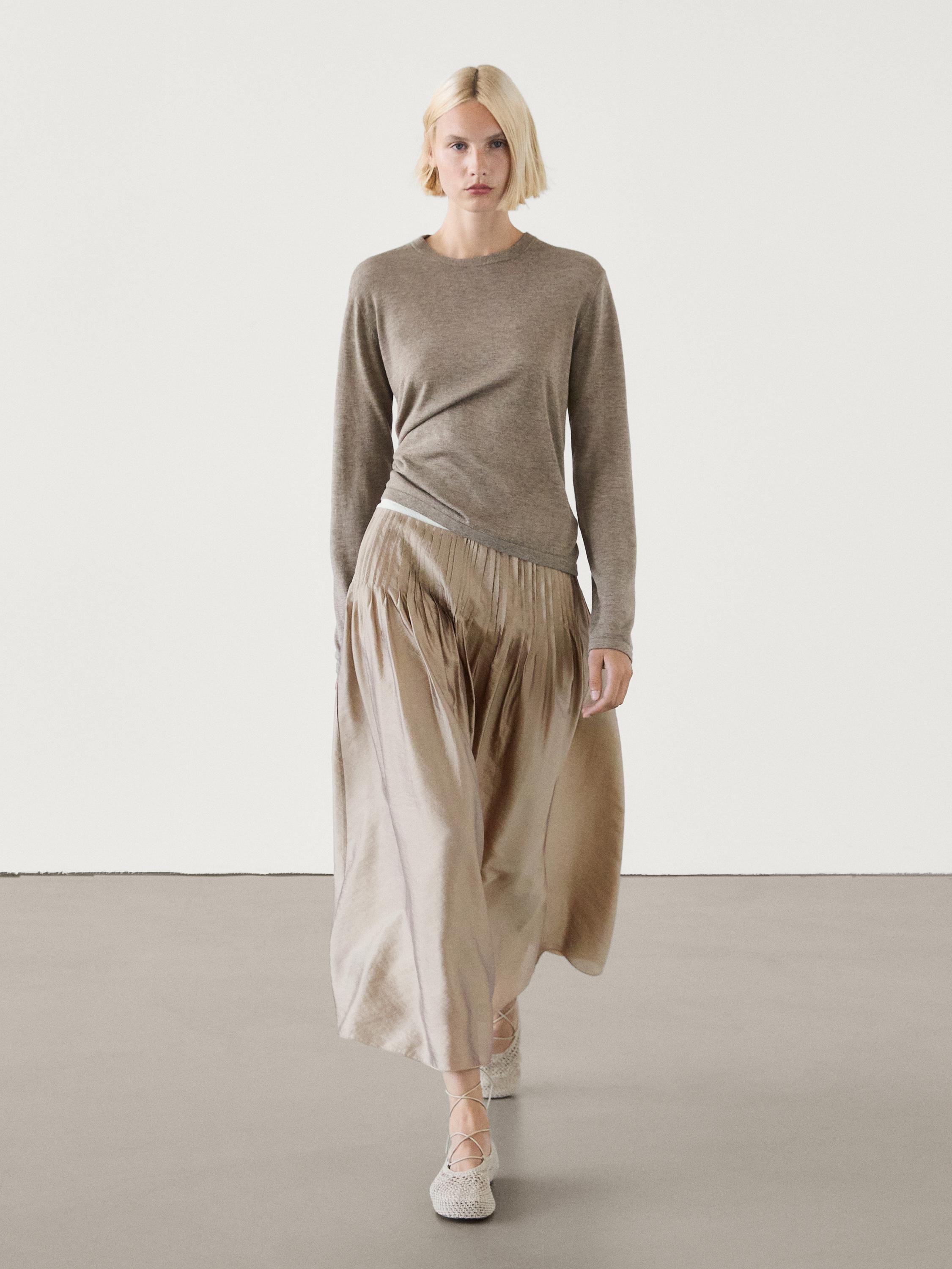 Massimo dutti grey pleated skirt best sale