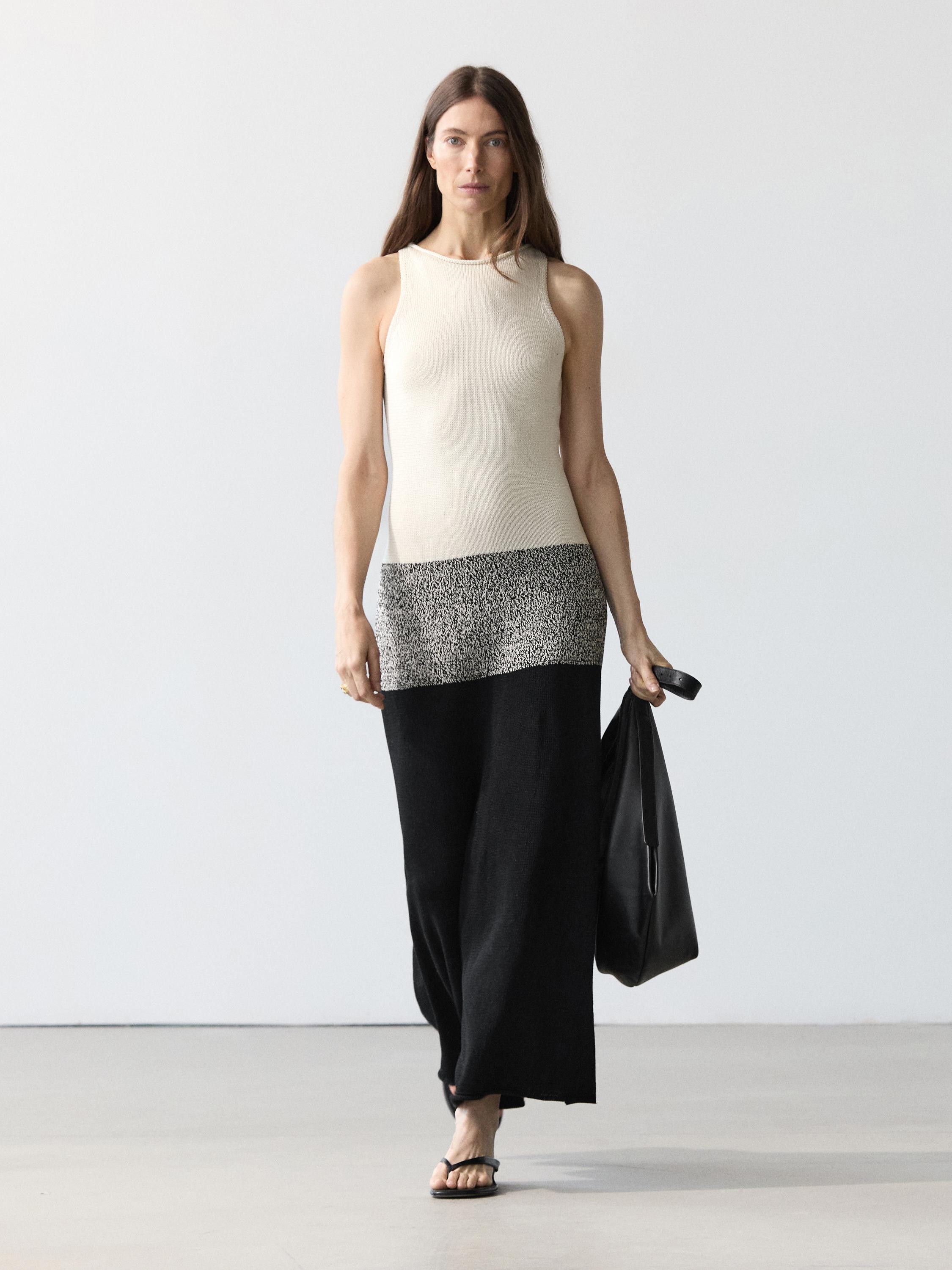 Contrast knit midi dress, 100% cotton