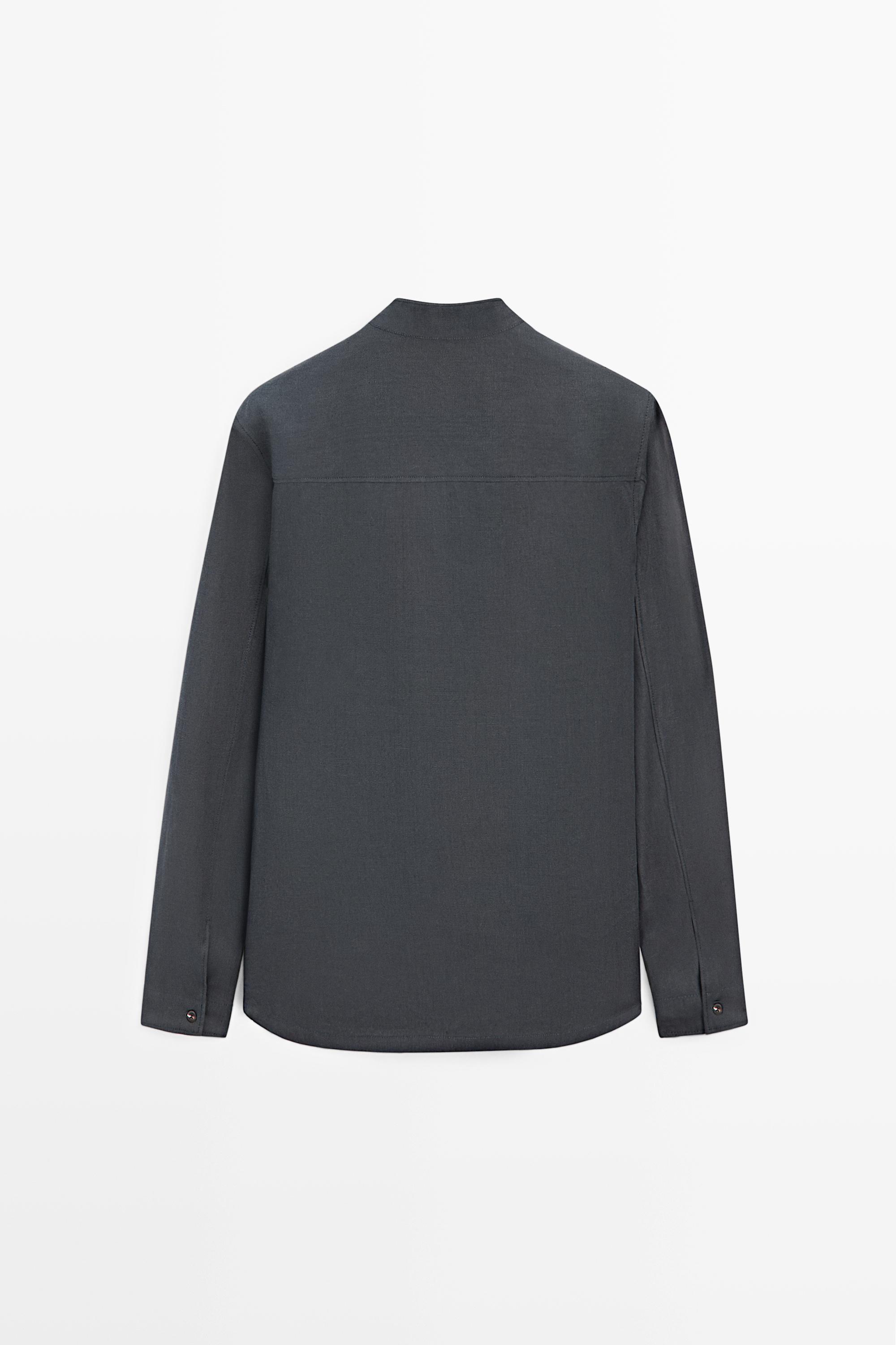 Linen button-up shirt with stand collar - LIMITED EDITION — NAVY BLUE