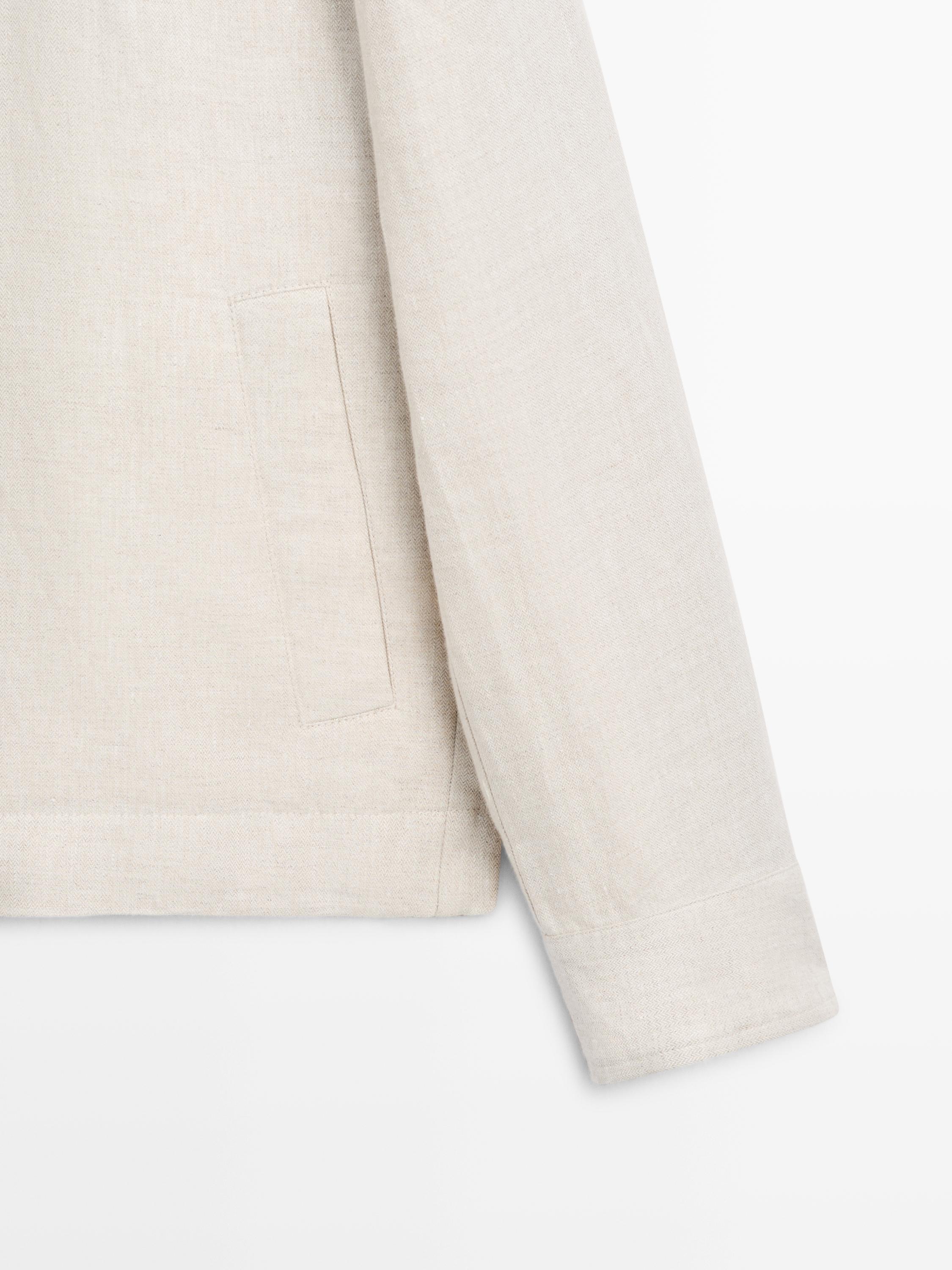 Short linen jacket with herringbone detail — BEIGE