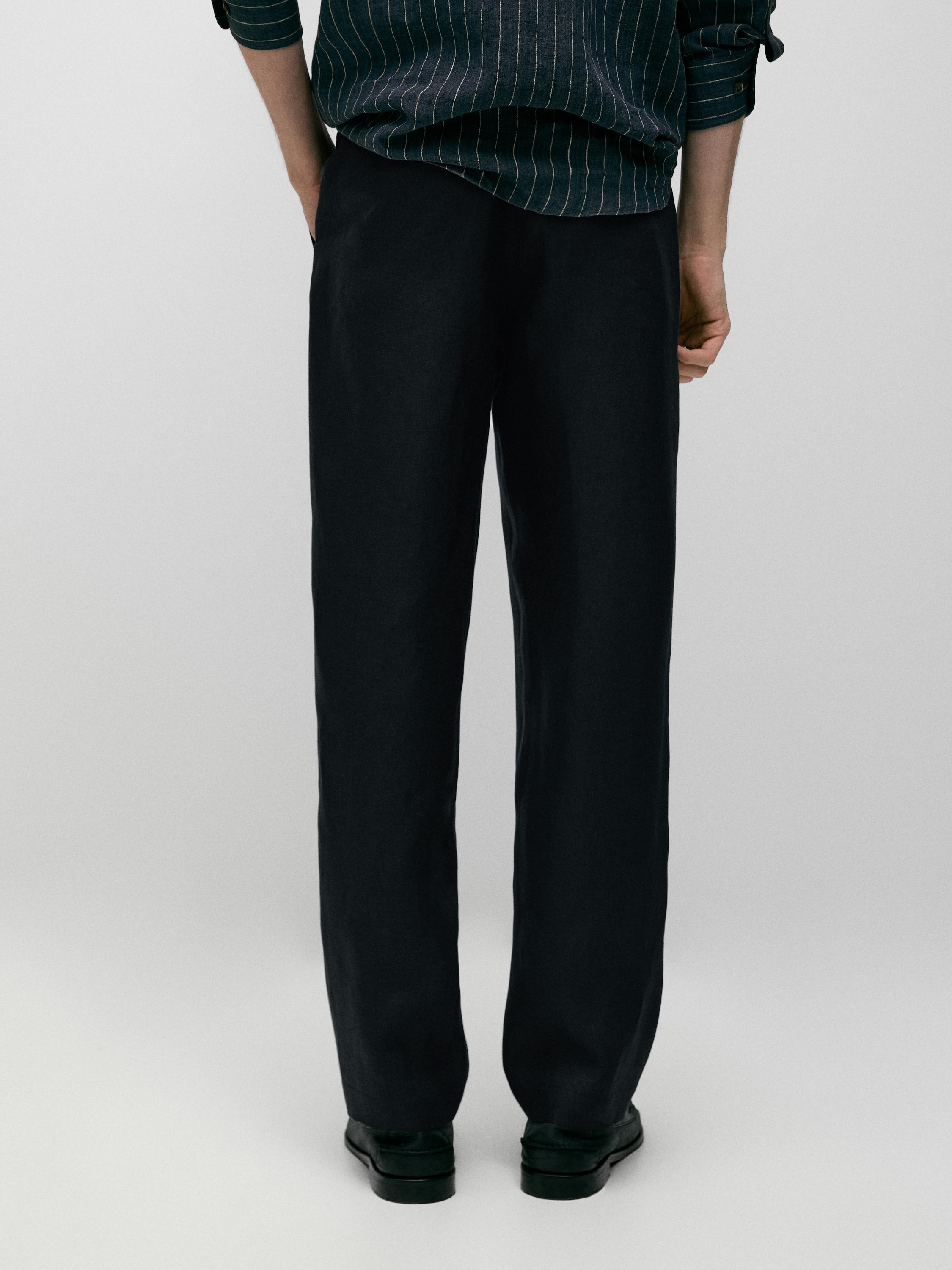 Tapered fit linen pants — NAVY BLUE