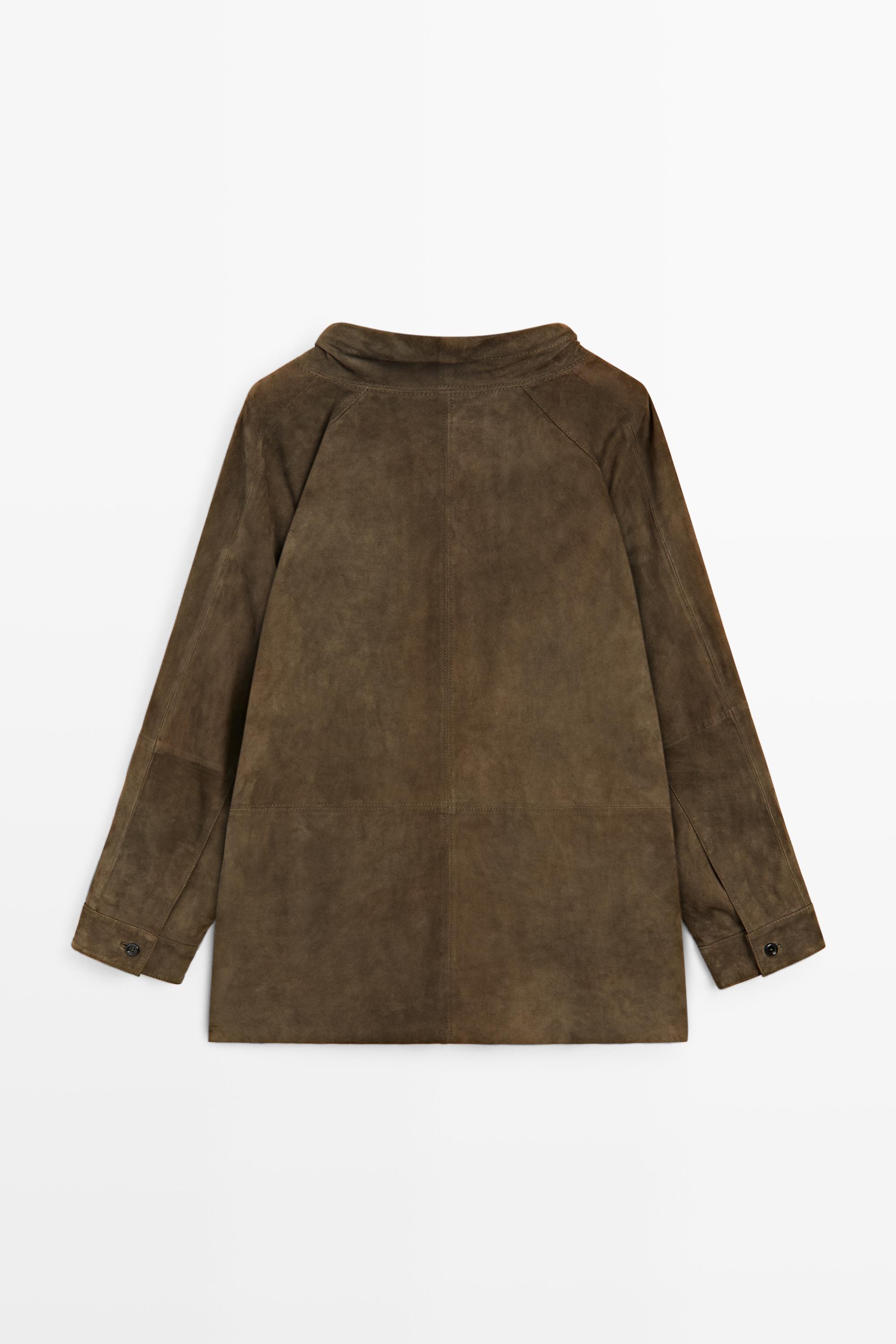 High-neck suede shirt — KHAKI