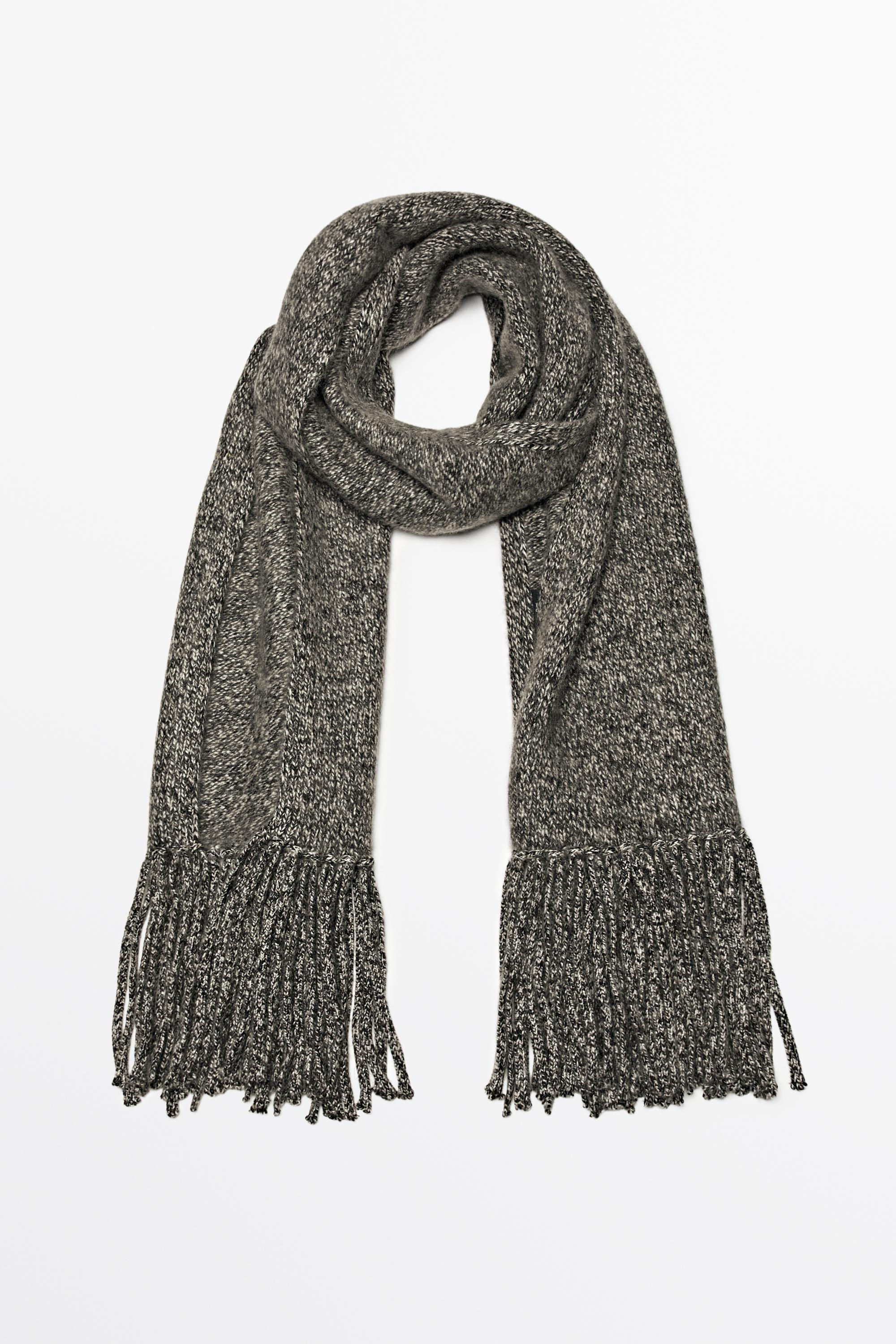 100% Cashmere Heathered Knit Scarf — BLACK