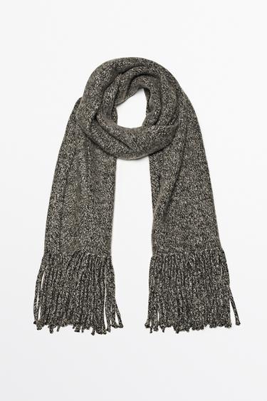 100% Cashmere Heathered Knit Scarf — BLACK 4