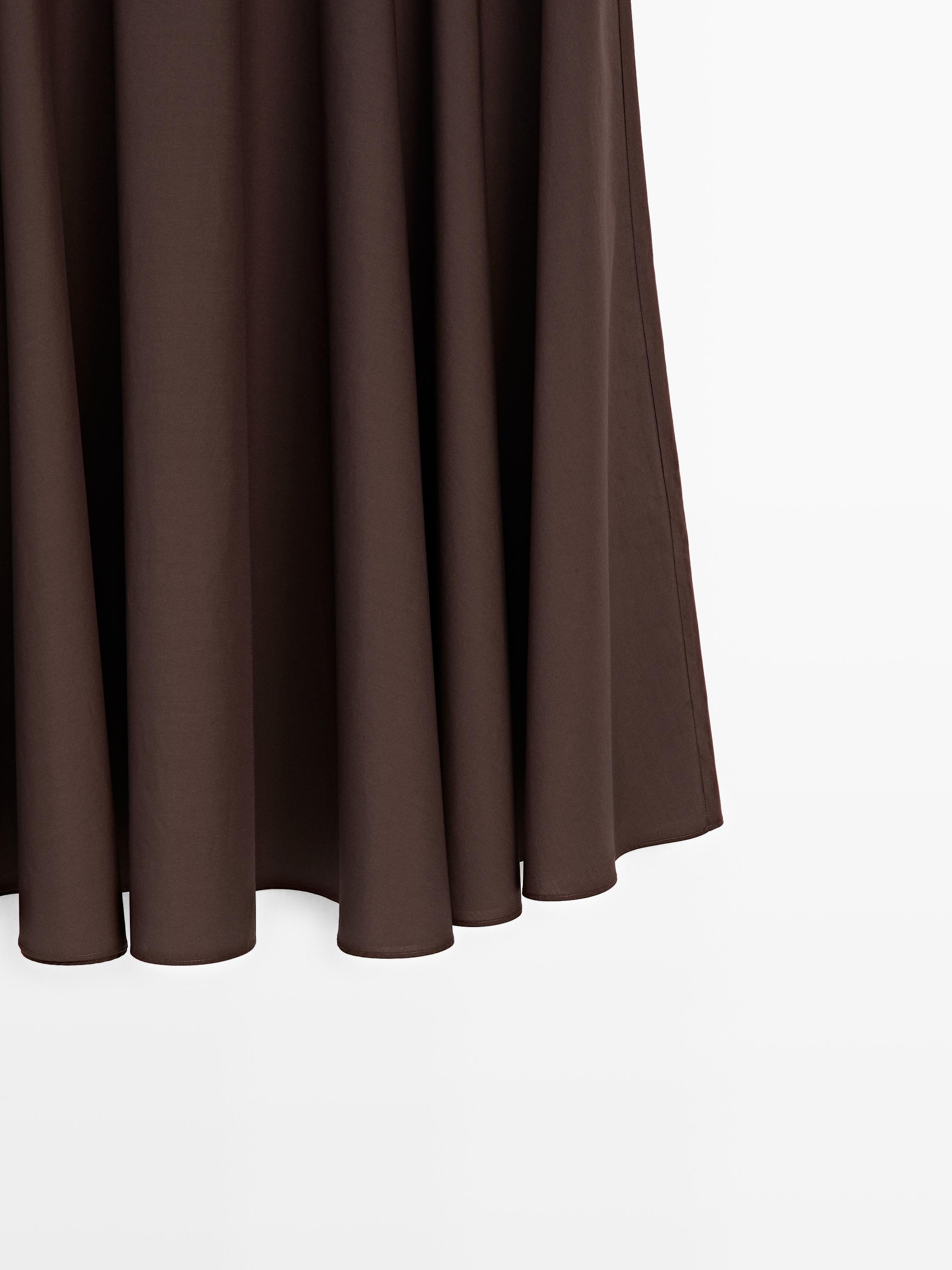 Midi skirt with sash belt and seam details — BROWN