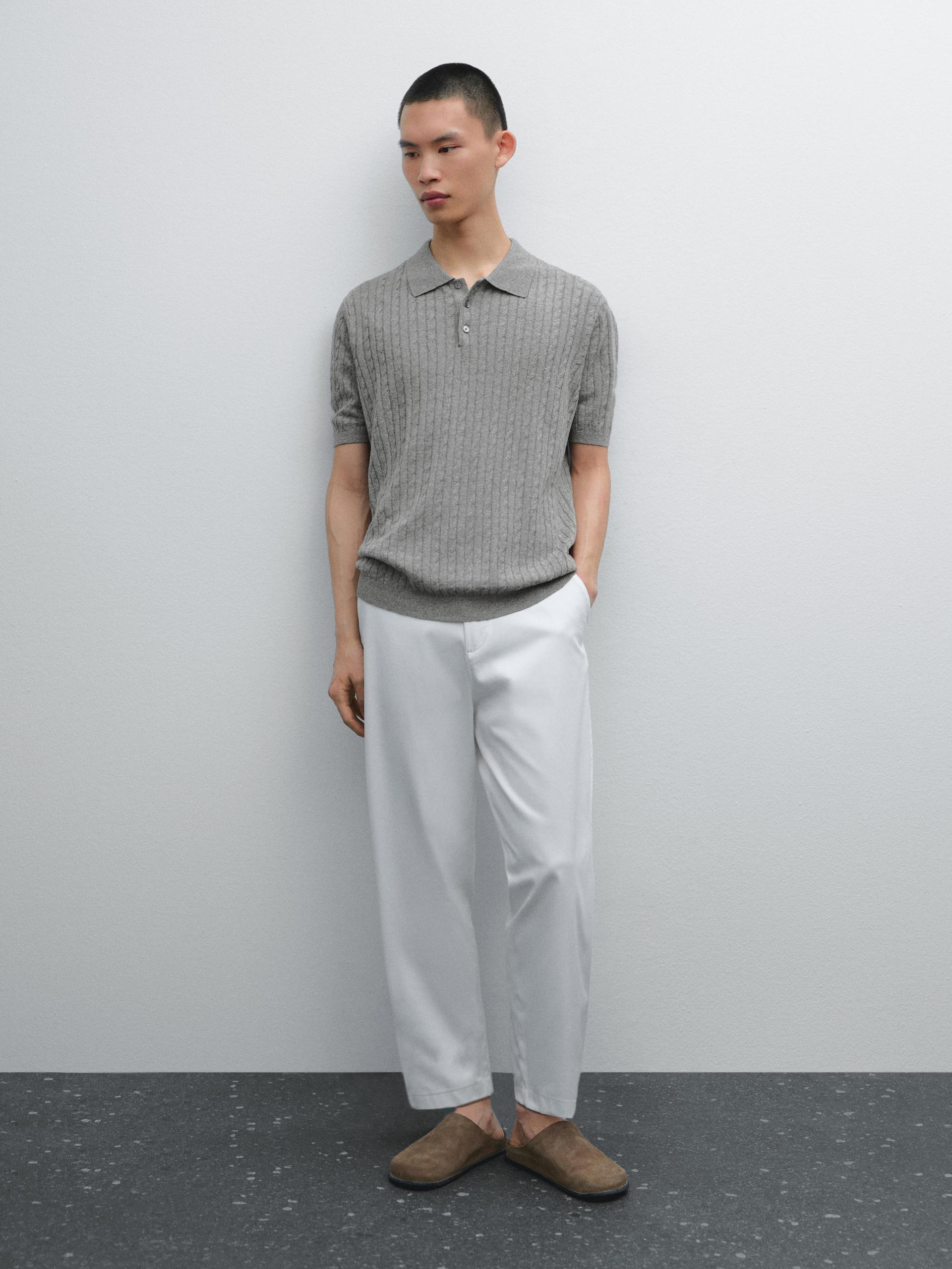 Jersey Polo Punto Con Algodón - Gris - S - Massimo Dutti - Hombre