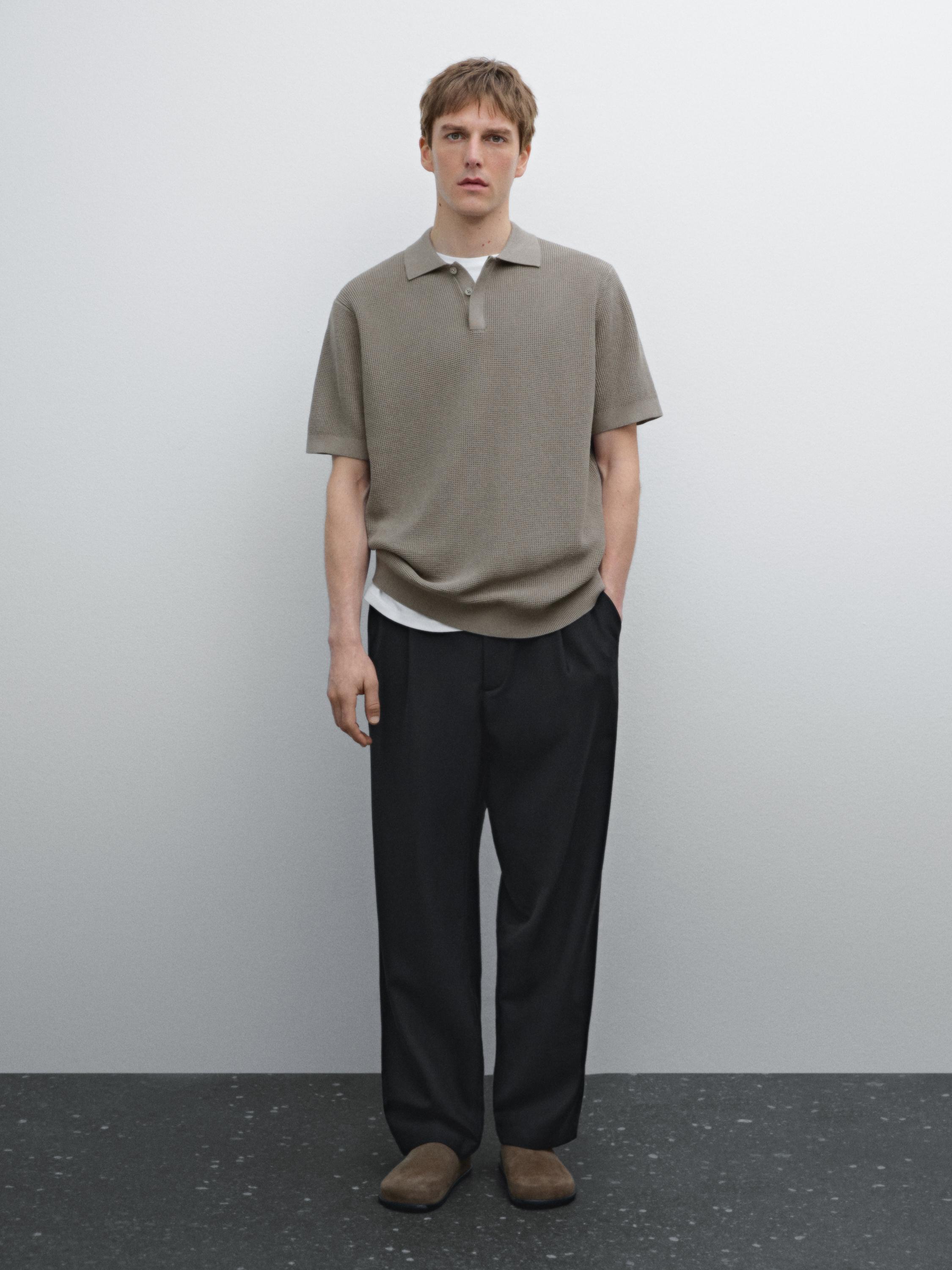 Textured cotton knit polo shirt