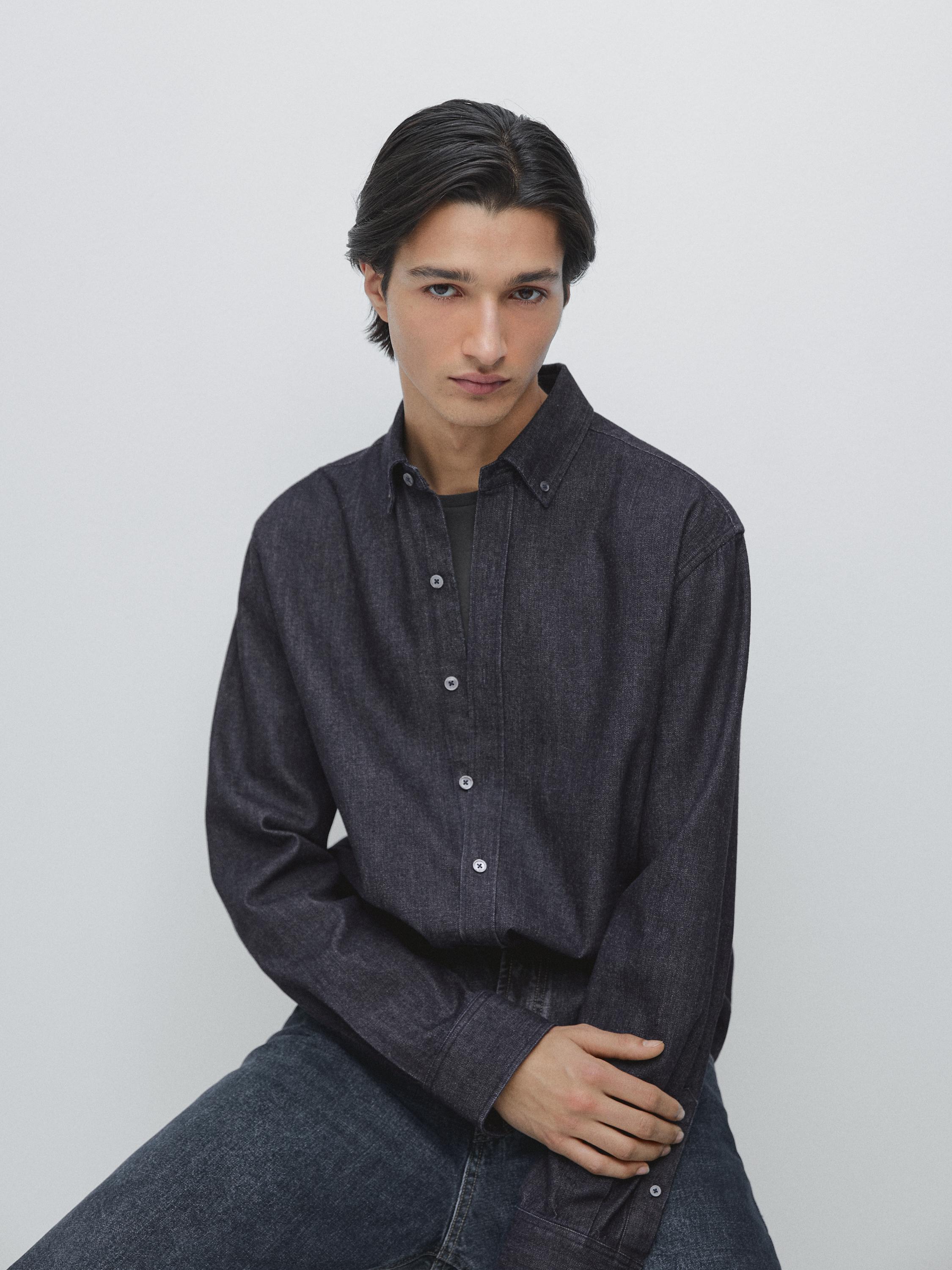 Regular fit denim shirt — DARK BLUE