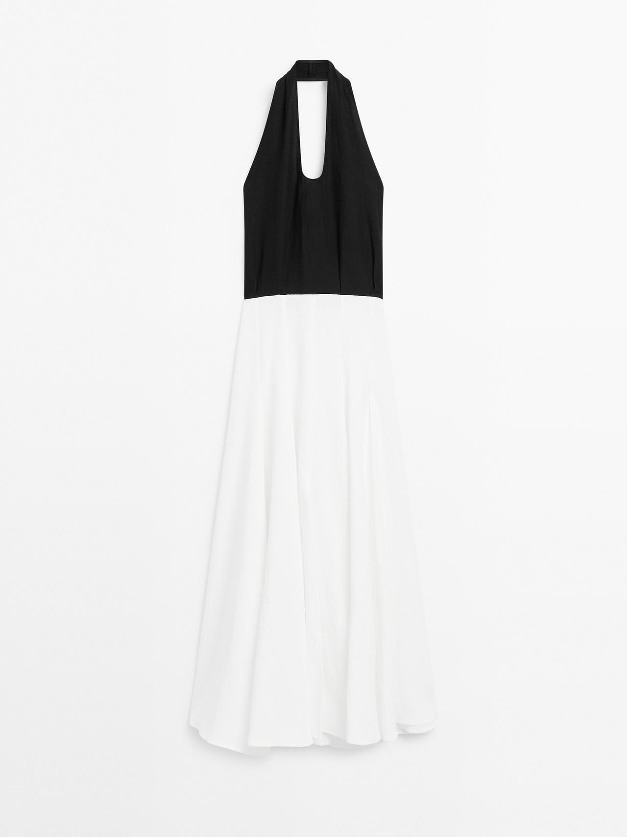 Massimo Dutti - Dame - Lang Kjole Med Kontrast - Sort - 34