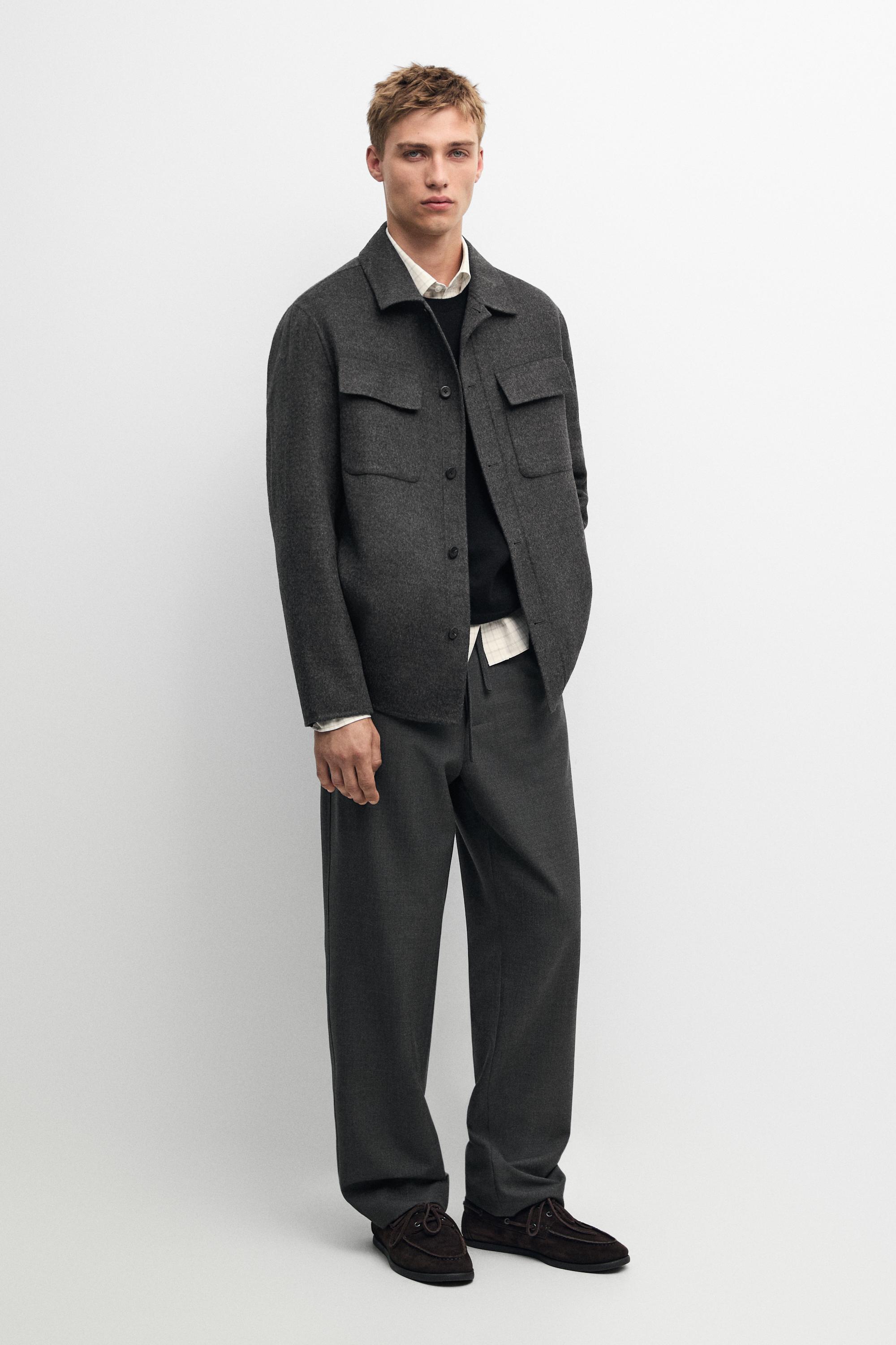 Wool blend overshirt with pocket detail — CHARCOAL