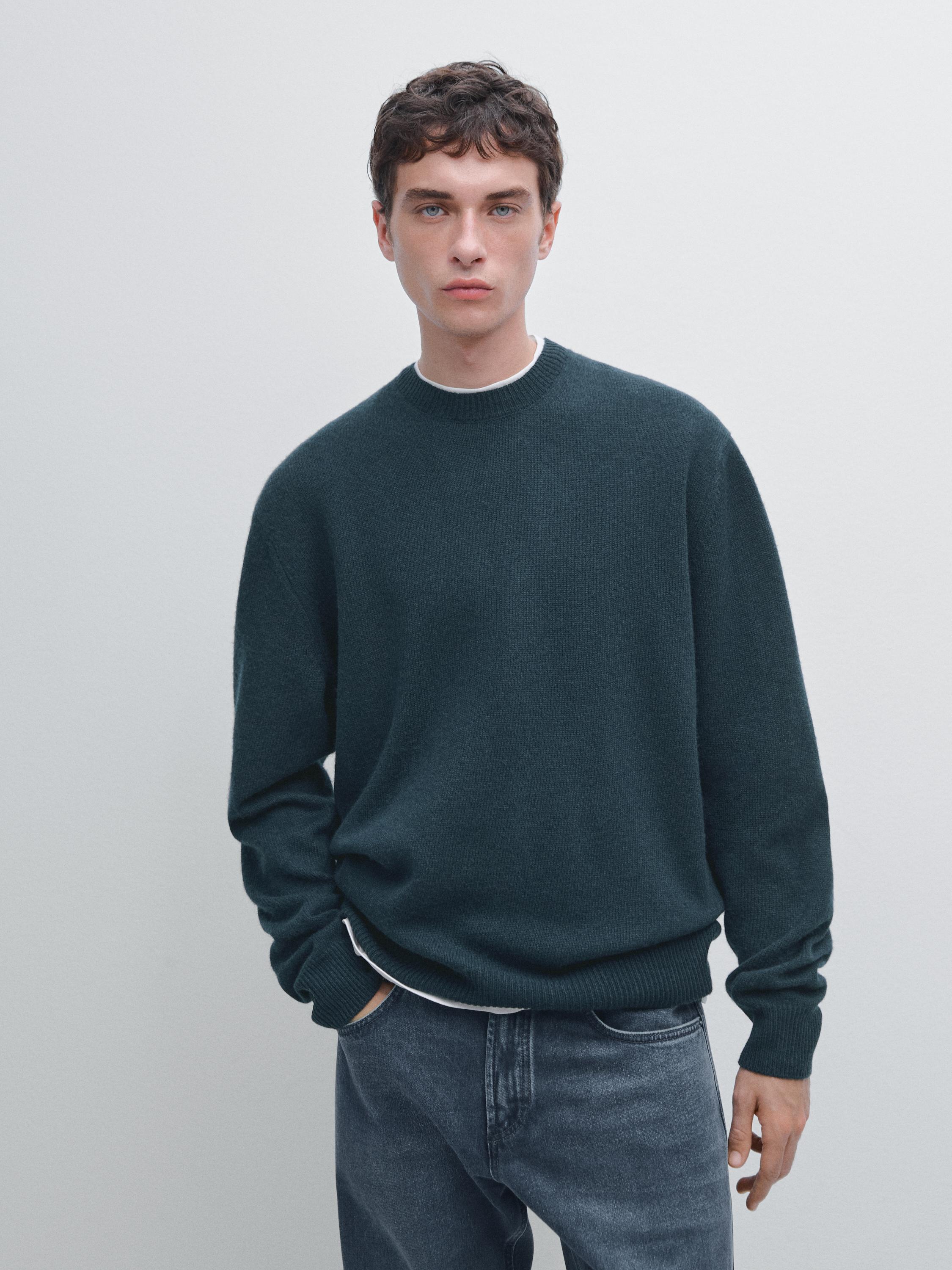 Wool blend crew neck knit sweater