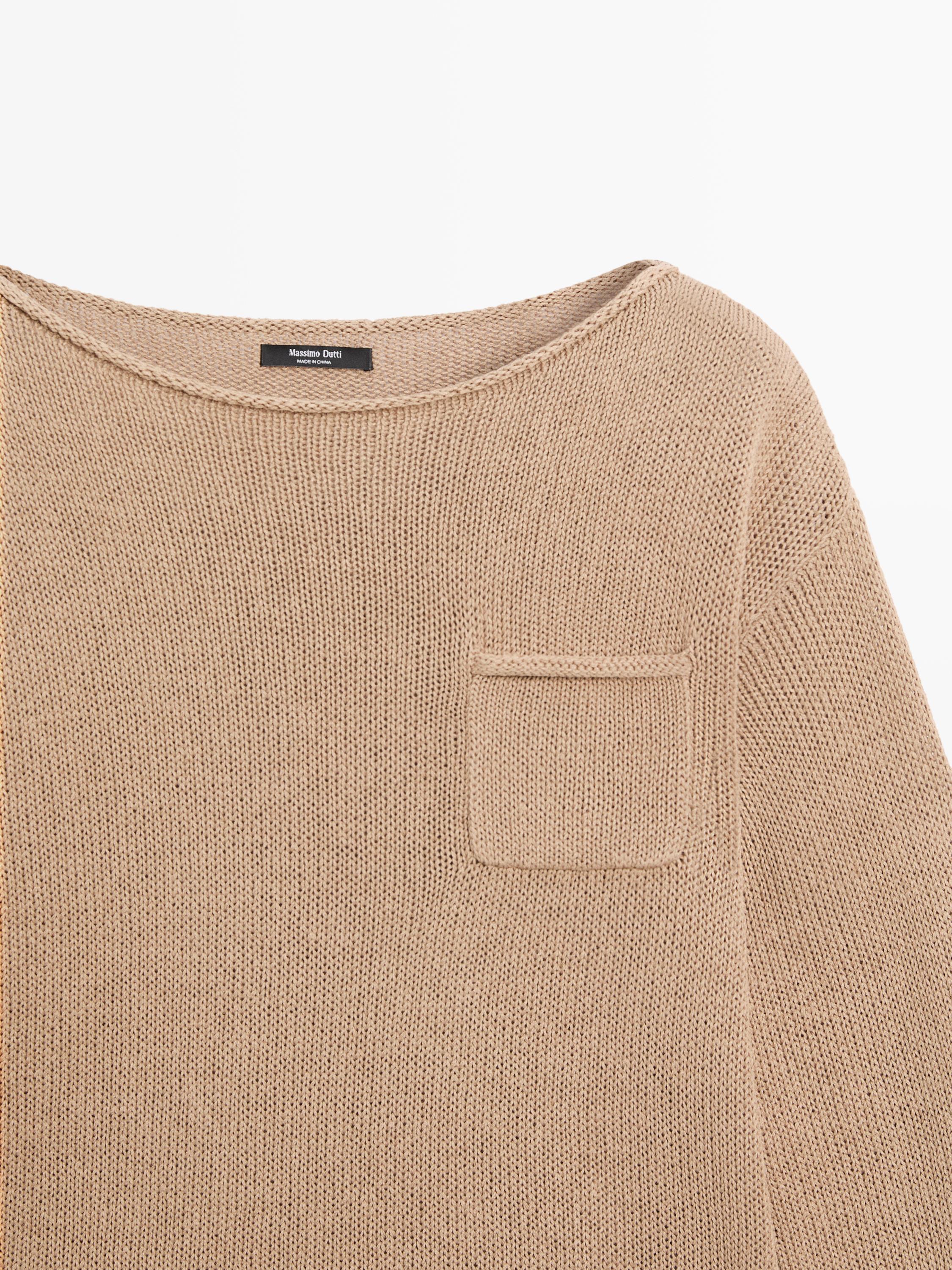 Cotton and linen knit sweater with pocket detail — Washed