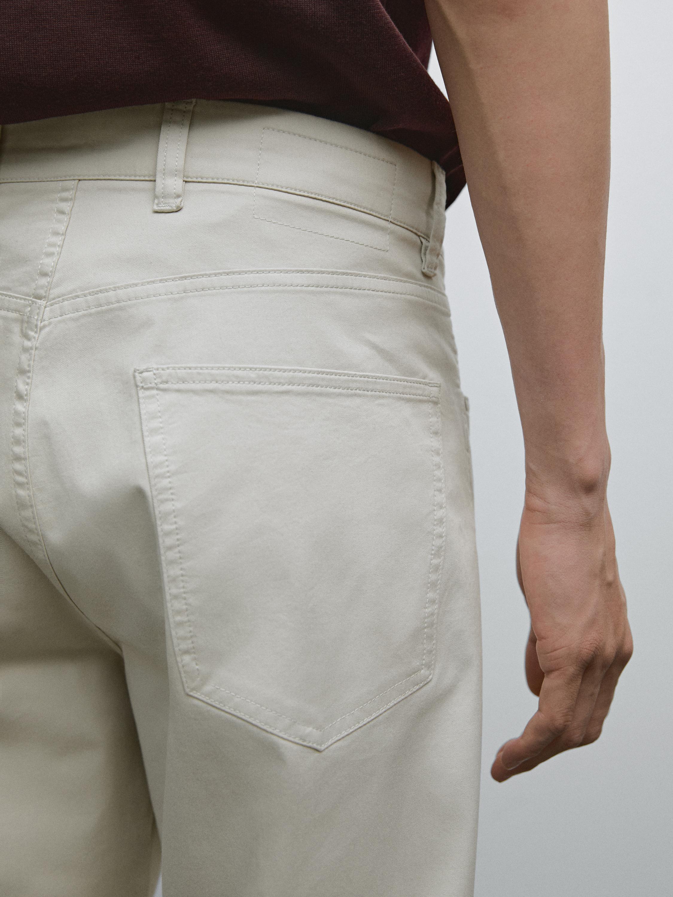 Slim-fit lightweight textured weave denim trousers
