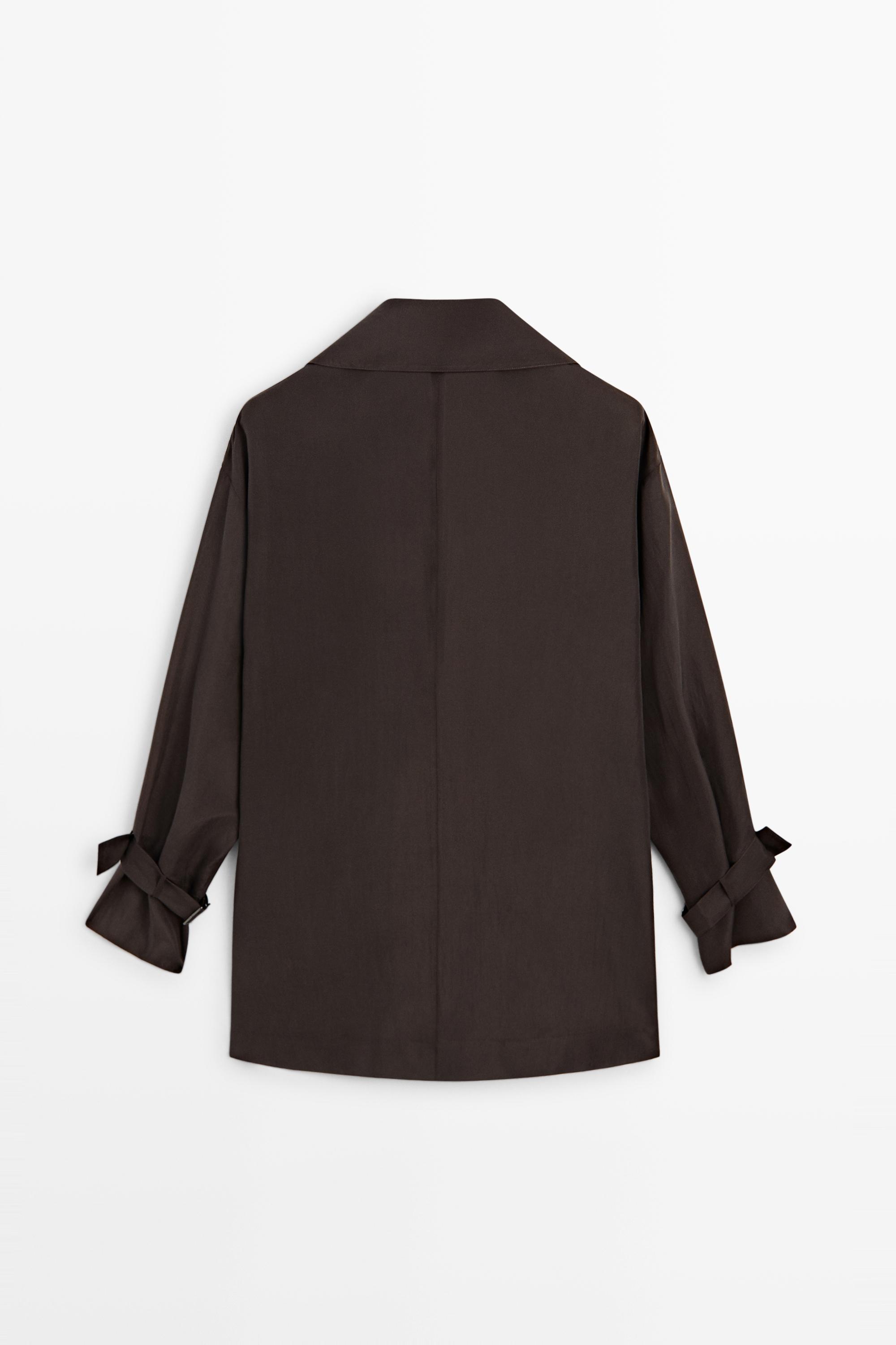 100% Silk Draped Neckline Flowy Shirt — BROWN