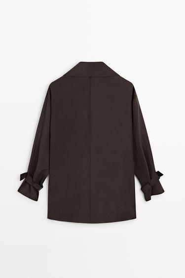100% silk flowing blouse with draped neckline — BROWN 6
