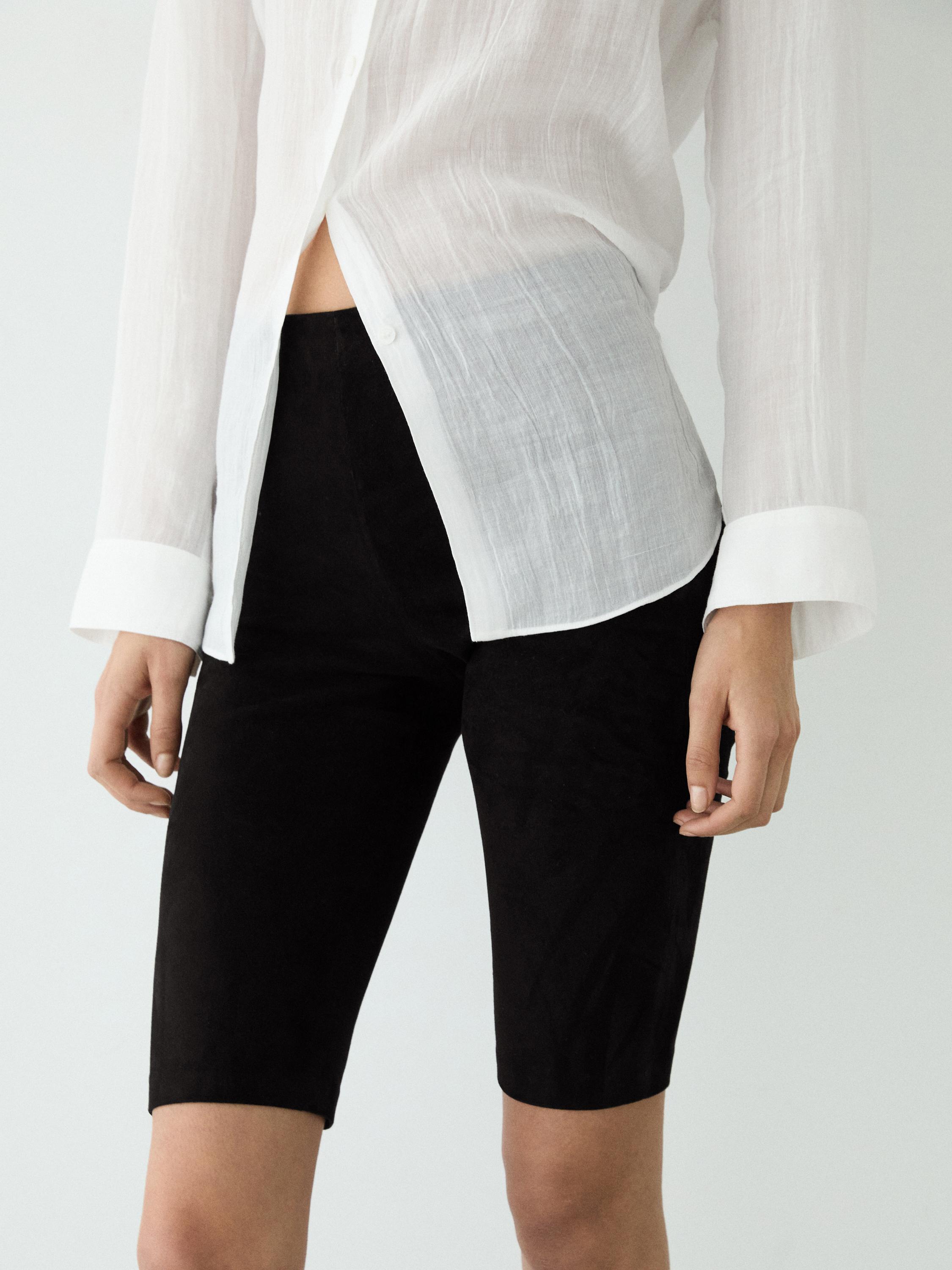Suede leather cycling shorts — BLACK