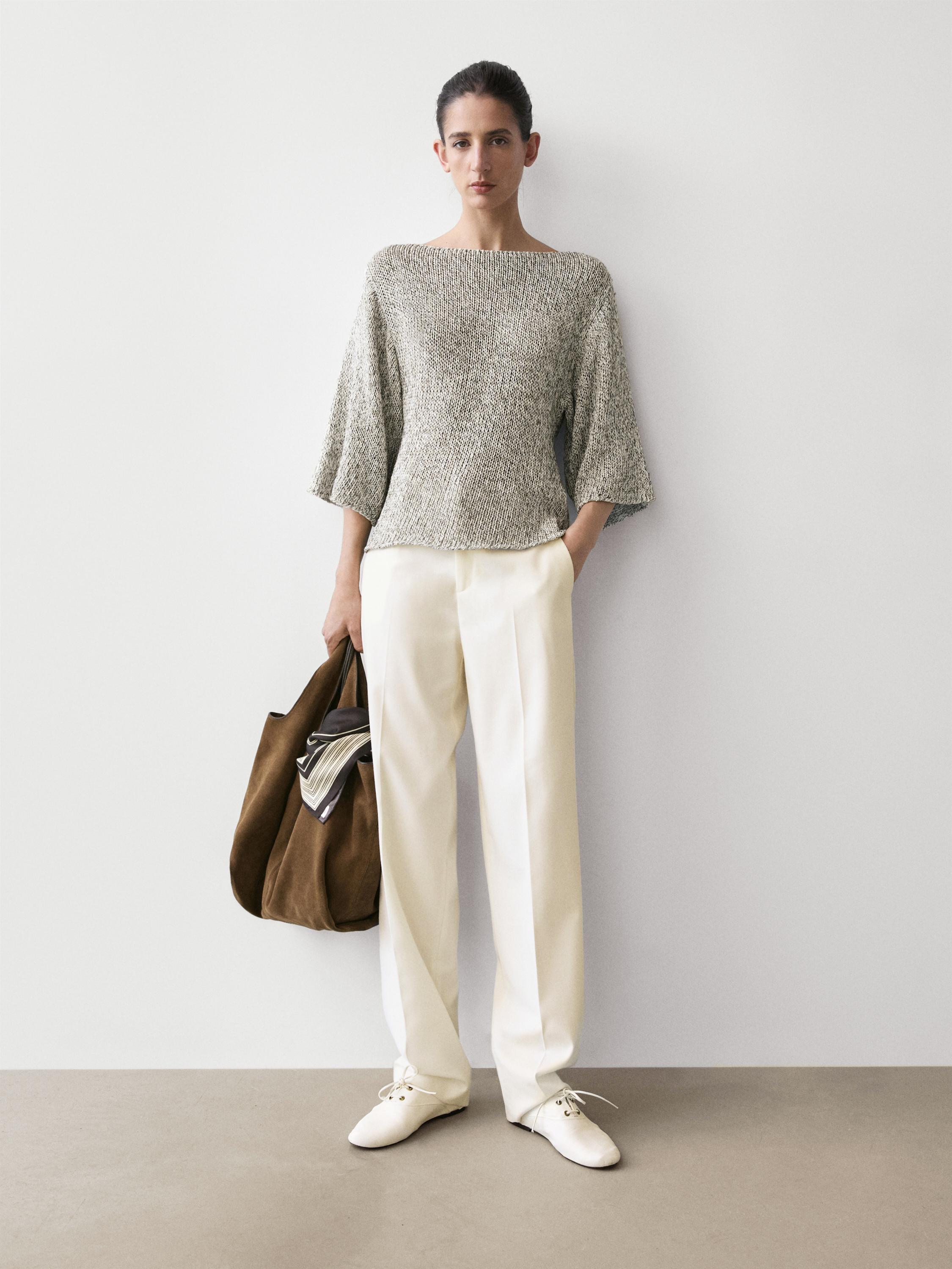 100% cotton knit cape sweater — PALE GREY
