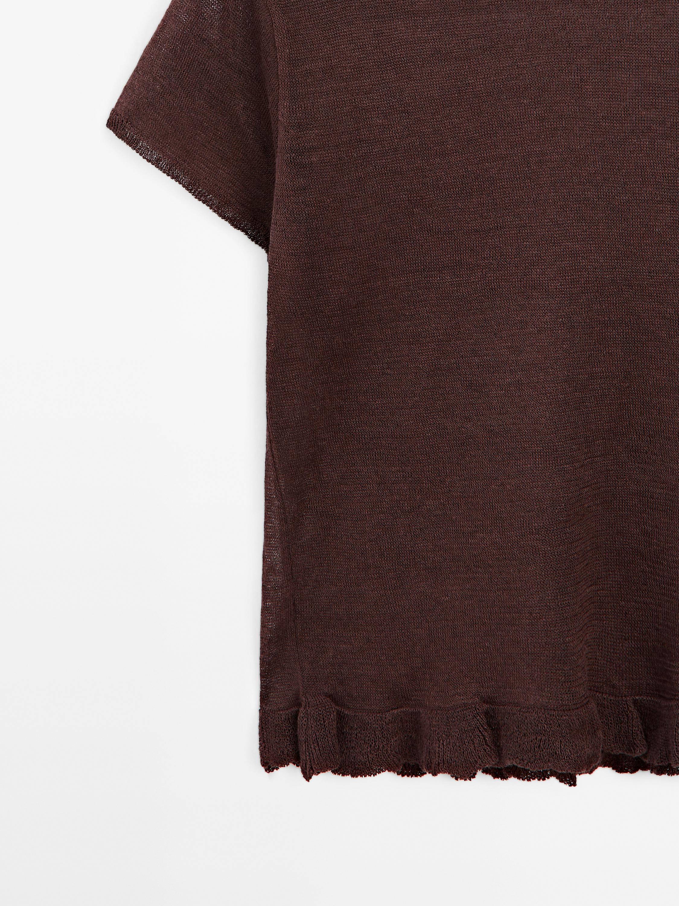 100% linen T-shirt with ruffled hem