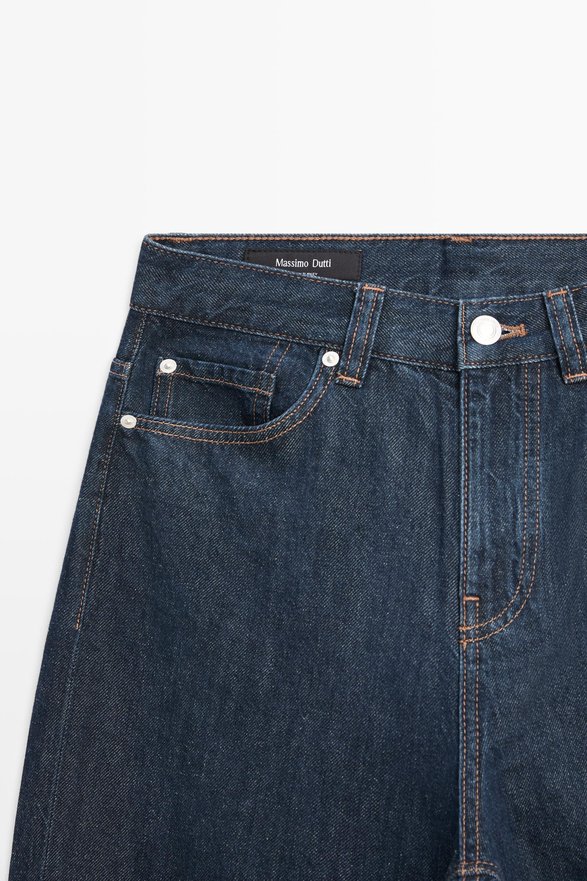 Jeans perna larga de cintura média cropped