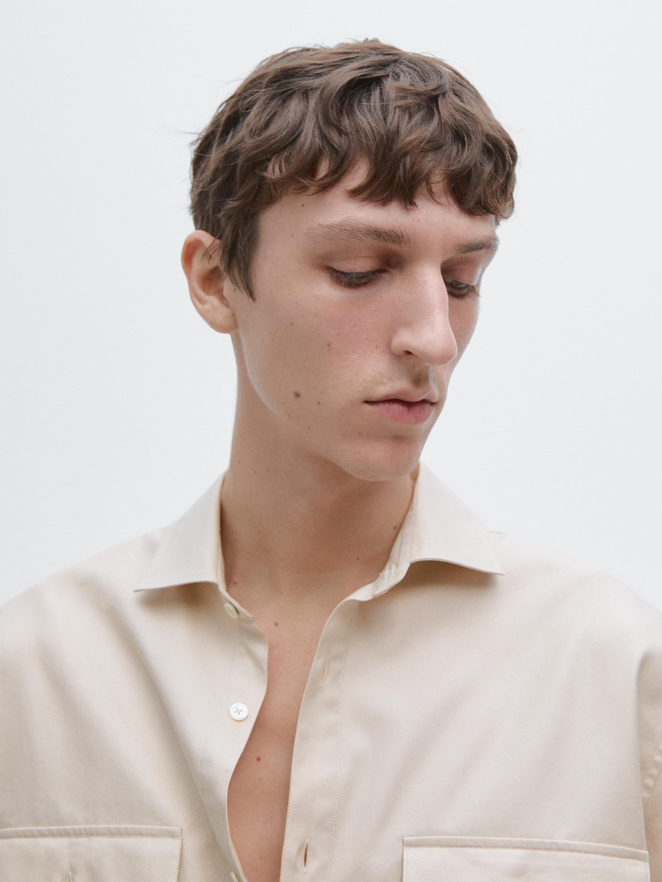 Cotton shirt with pockets — BEIGE