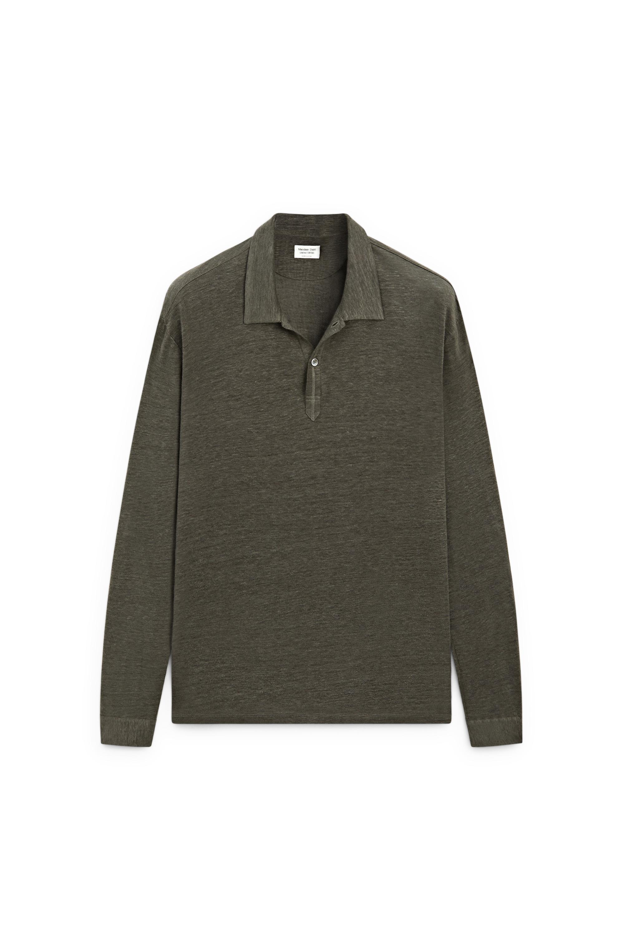 100% linen long sleeve polo shirt - LIMITED EDITION — KHAKI