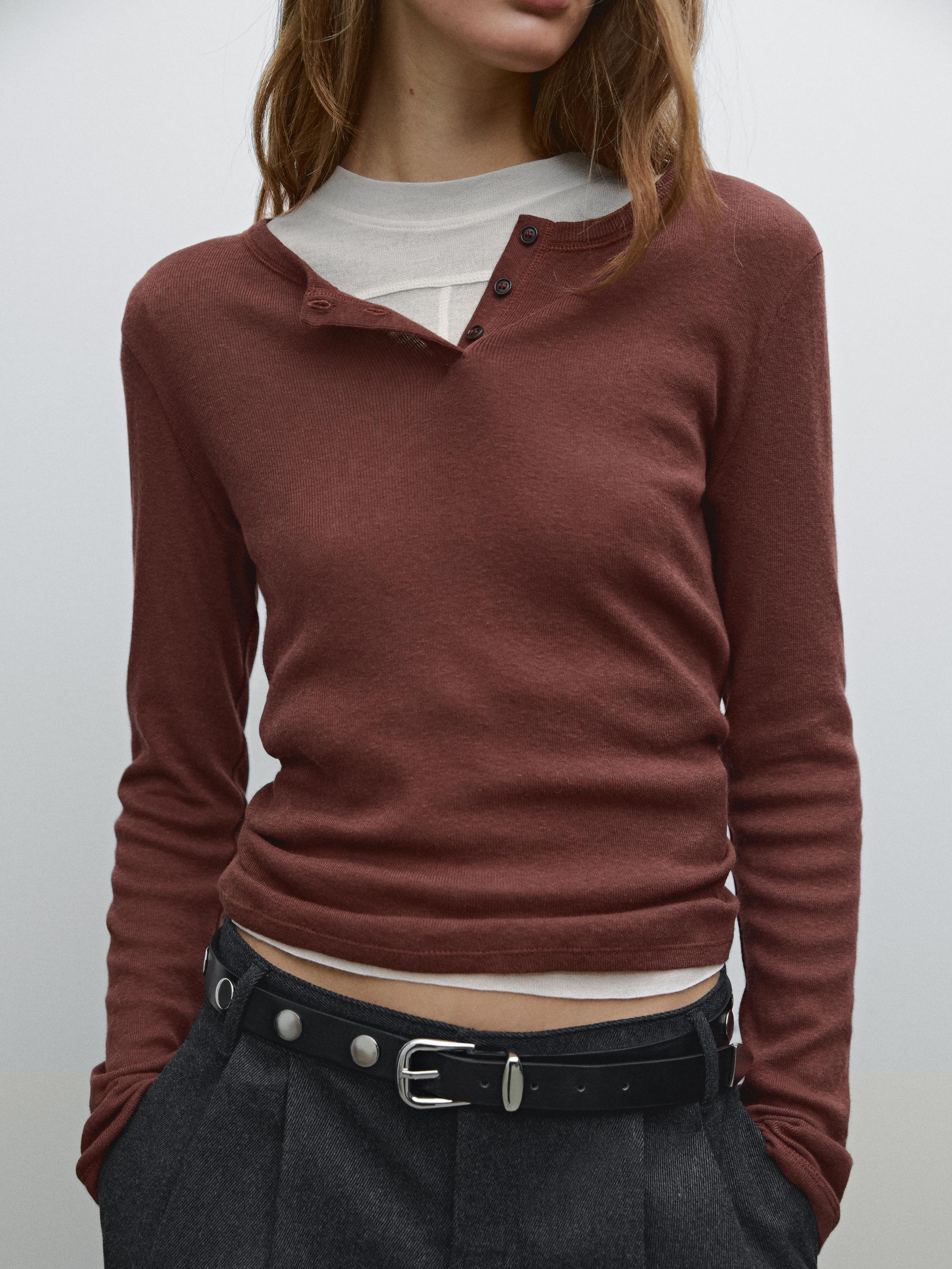 Cotton blend henley T-shirt