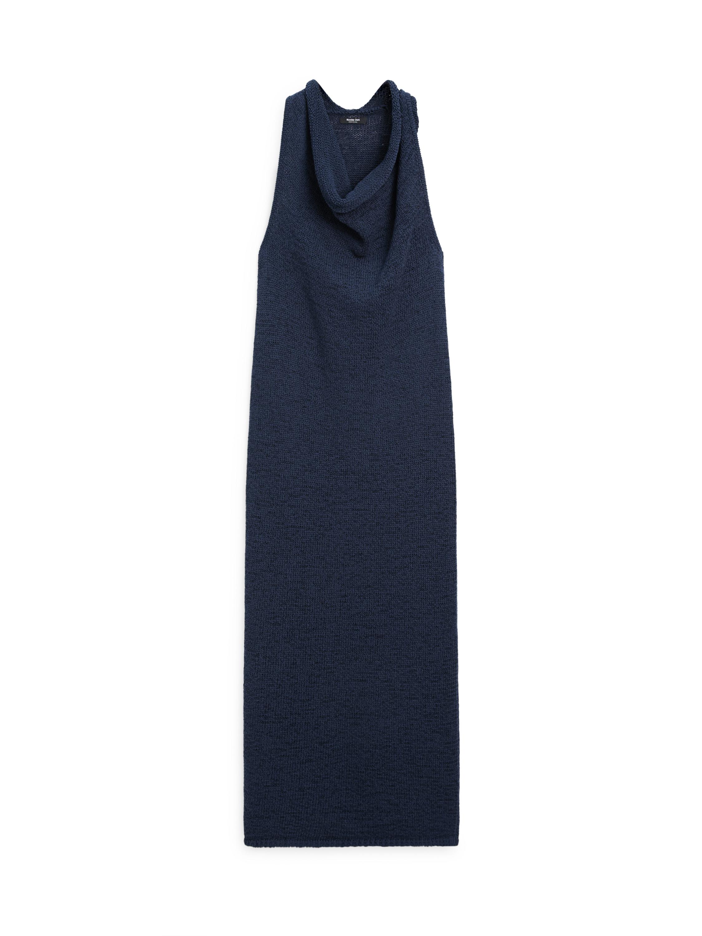 Knit midi dress with draped neckline — Dark Blue