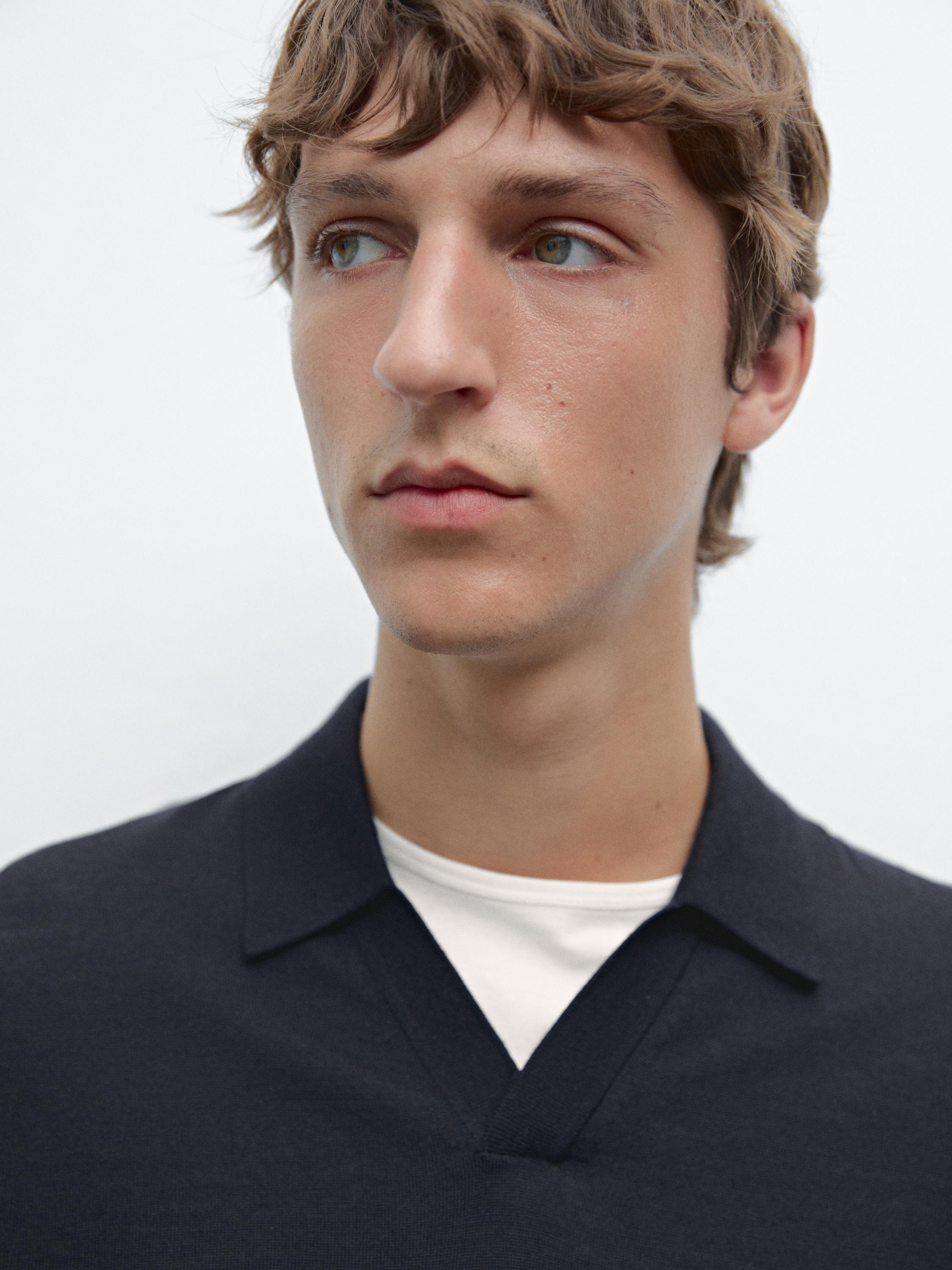 100% merino wool knit polo sweater