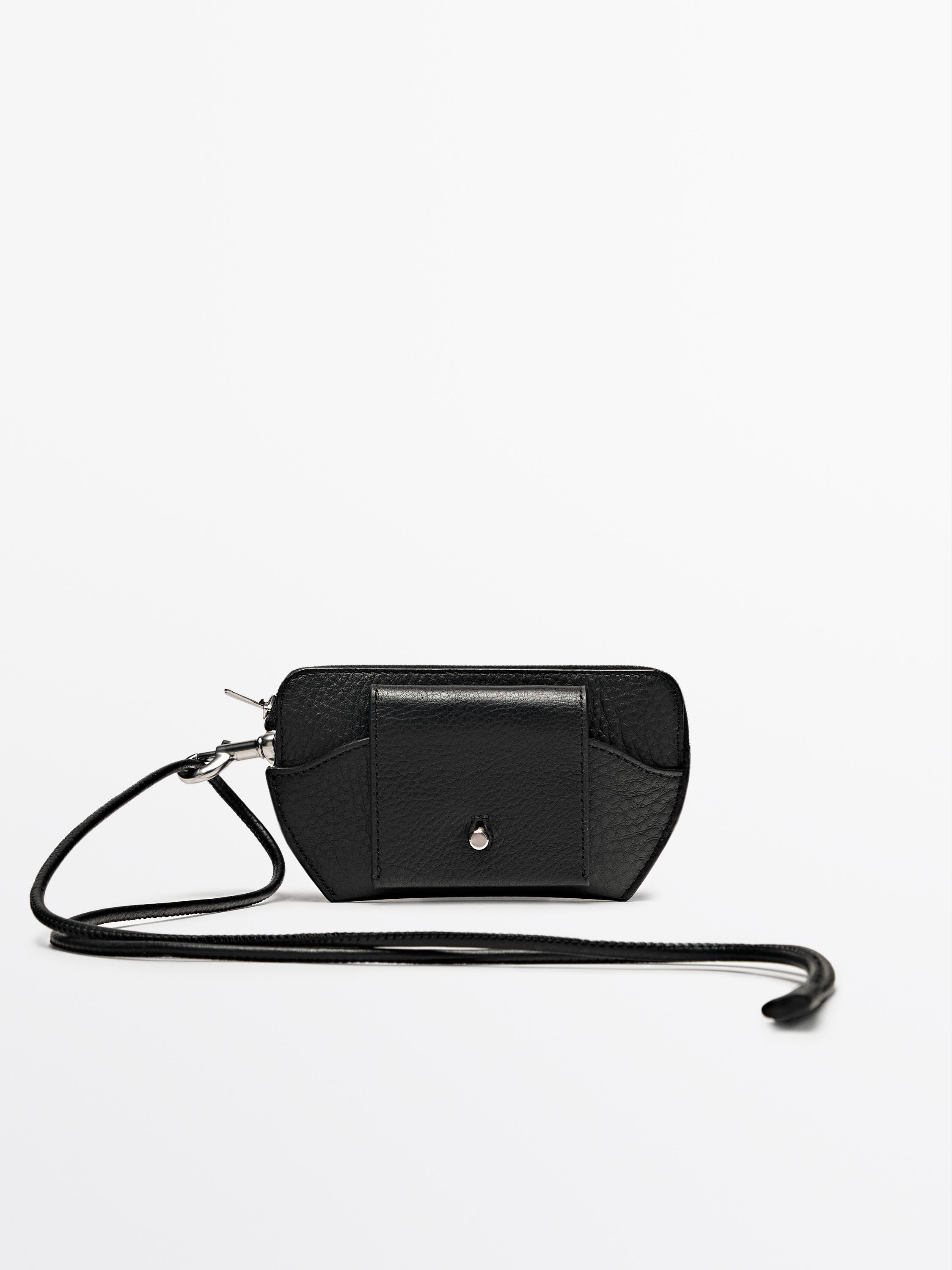 Étui à lunettes porte-monnaie en bandoulière cuir nappa