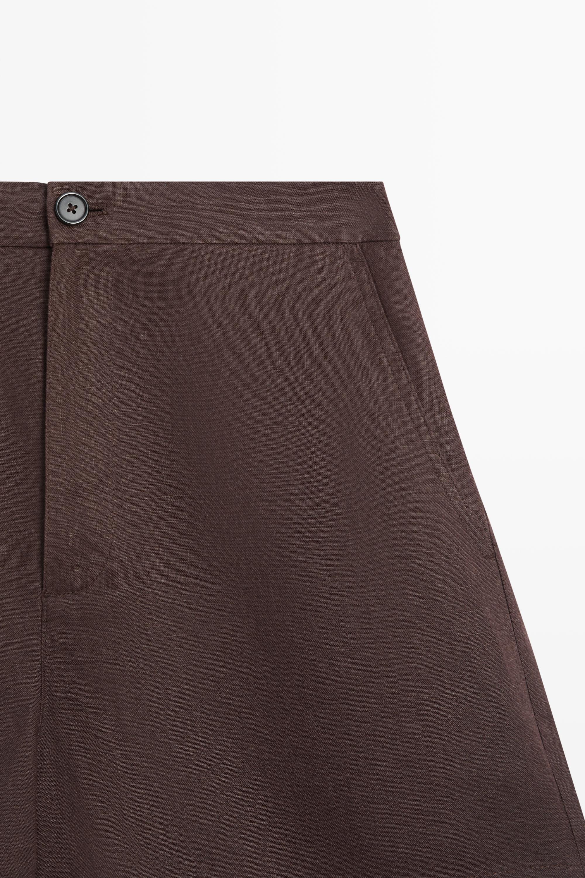 100% linen short Bermuda shorts — BROWN