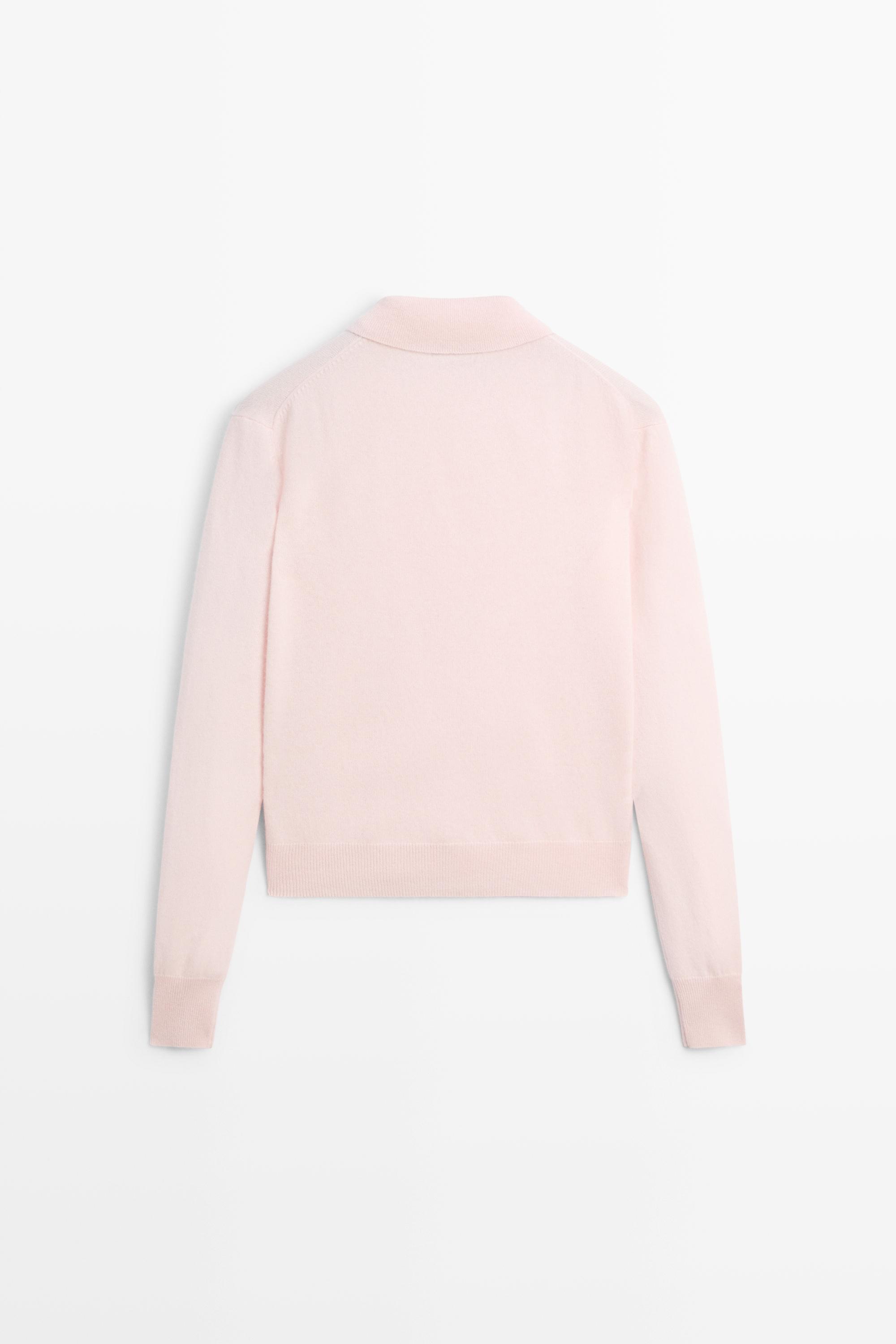 100% cashmere knit polo collar cardigan — Pink