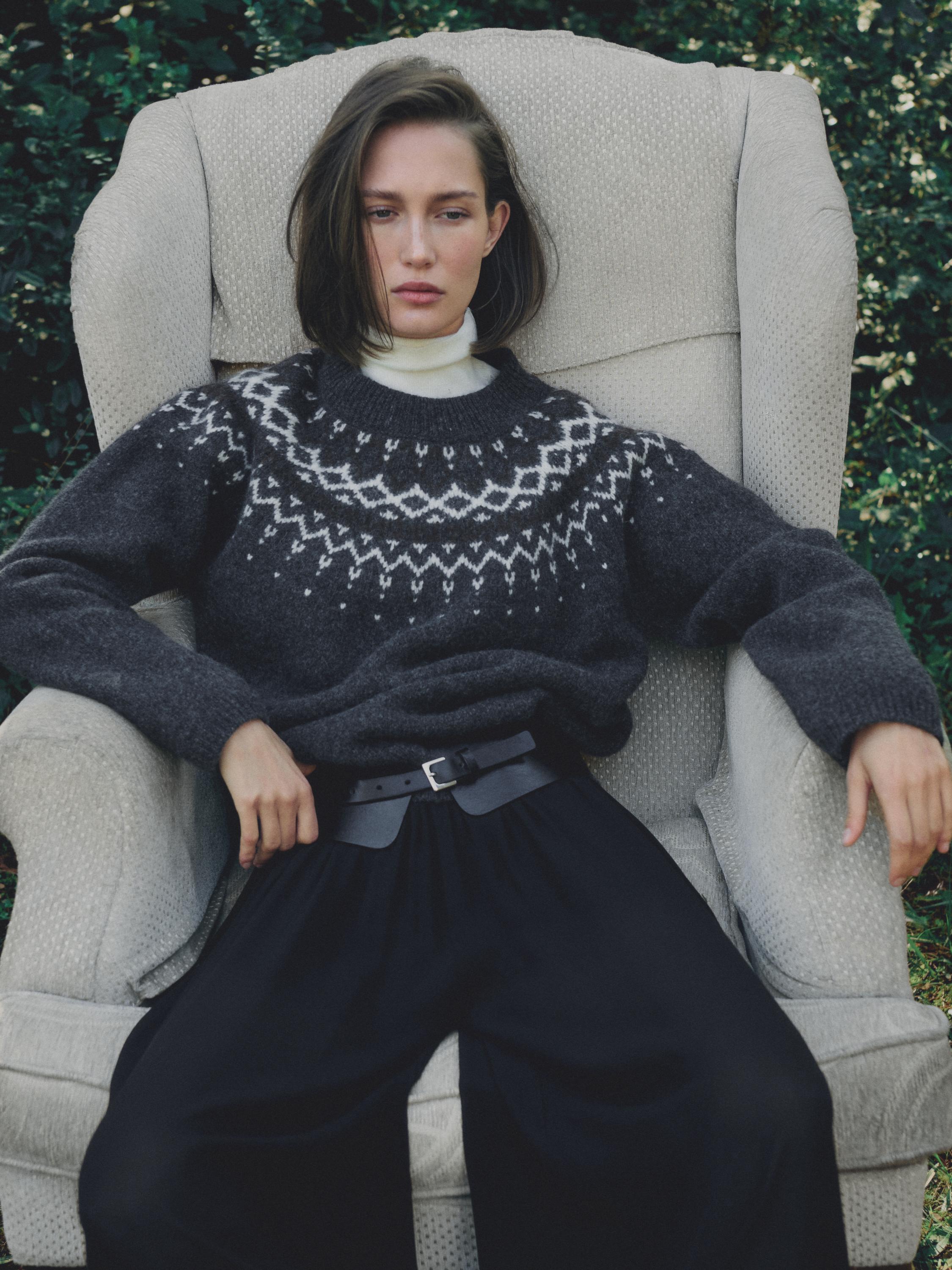 100% wool jacquard knit sweater