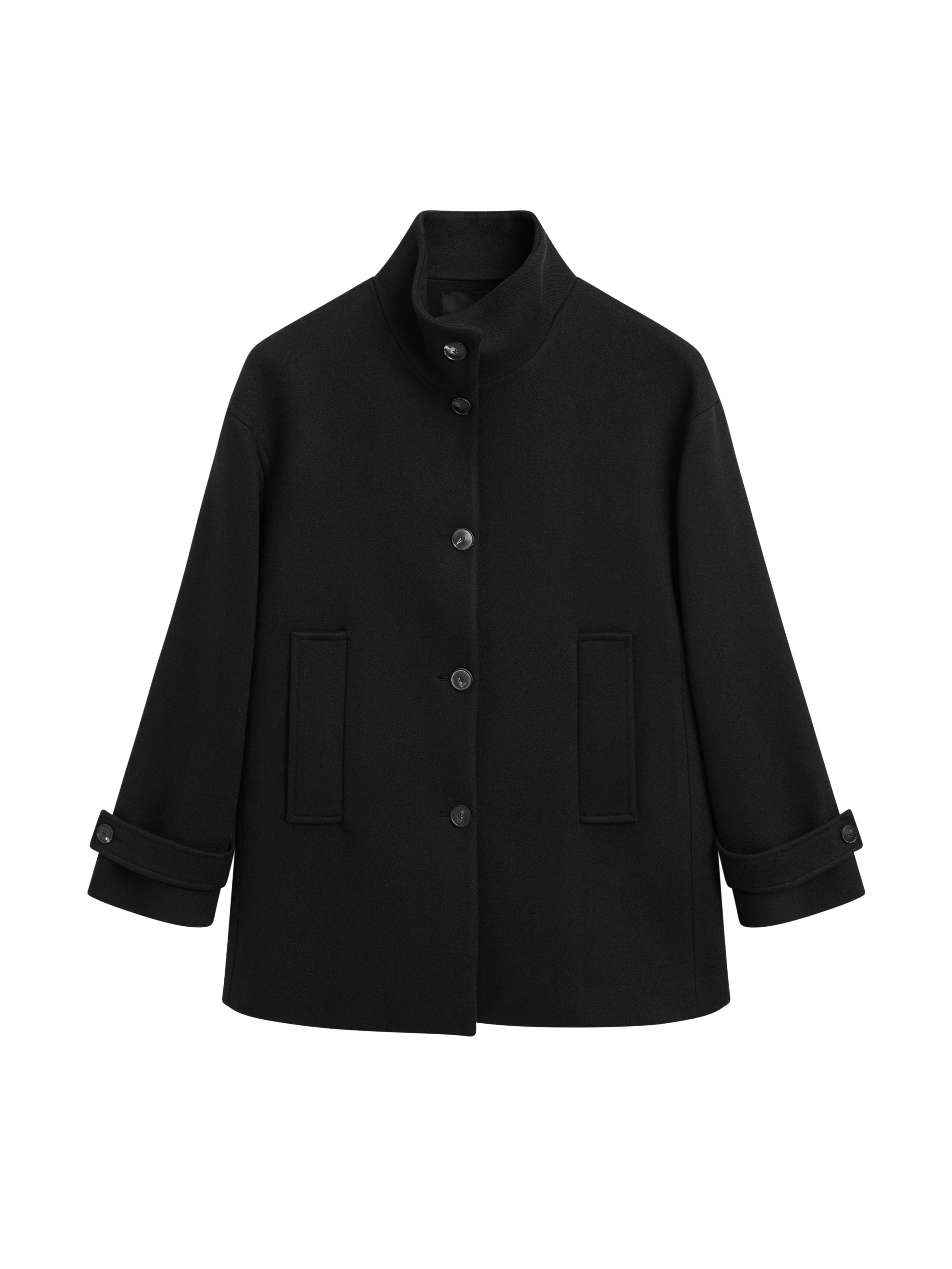 Wool blend high neck coat with button fastening · Black · Coats