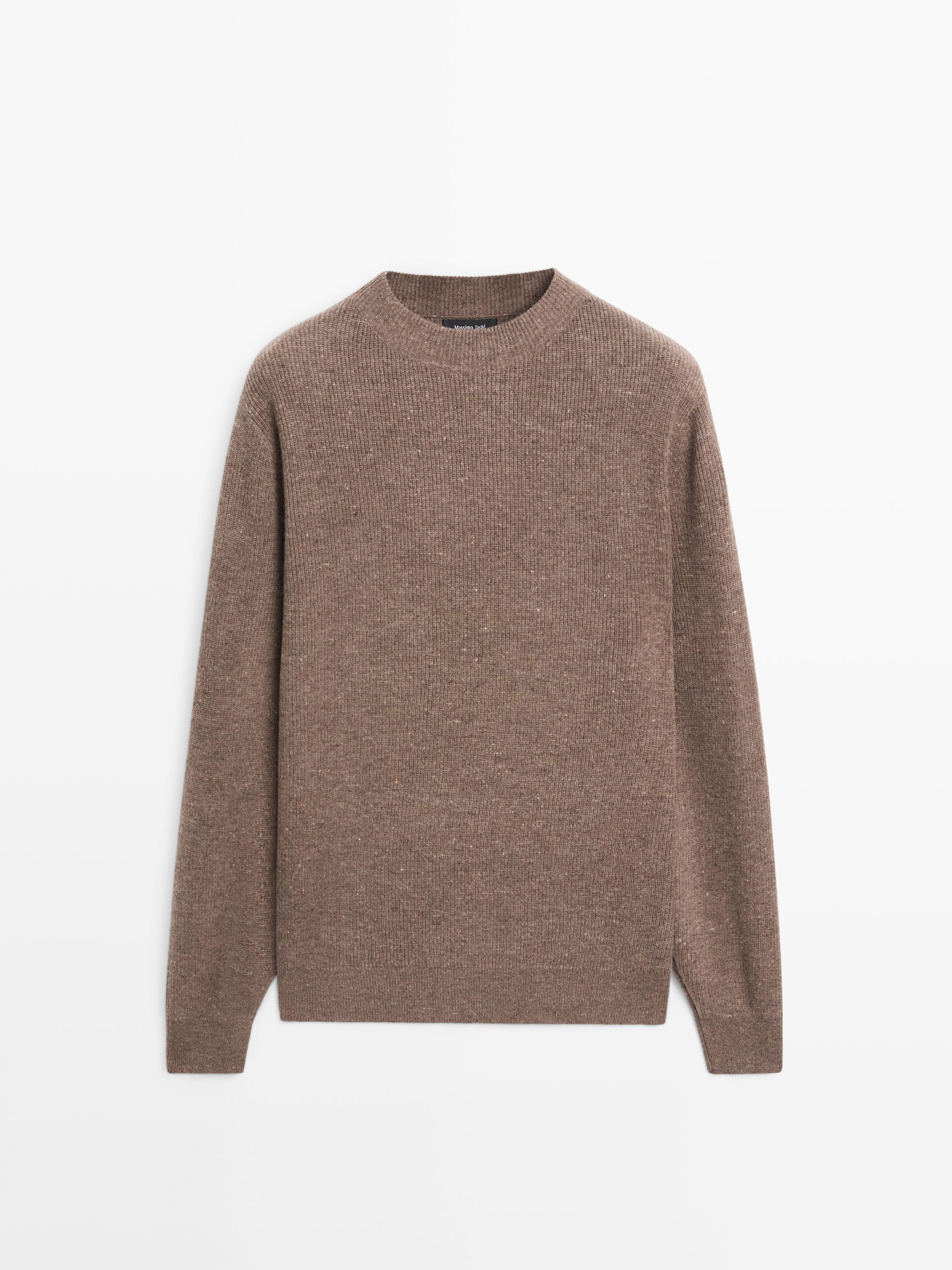 Knickerbocker yarn effect knit sweater with crew neck