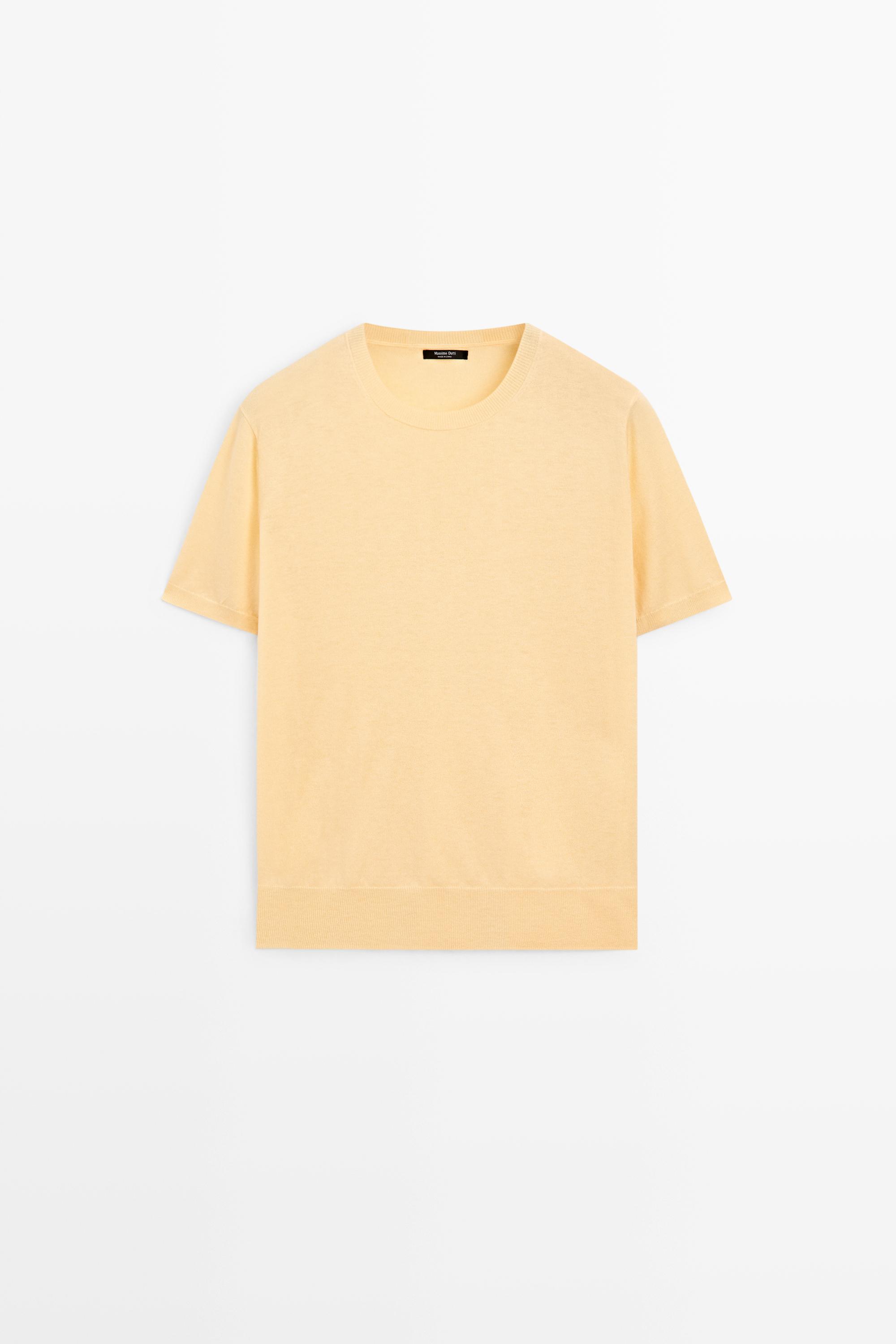 Short-sleeve fine-knit sweater — YELLOW