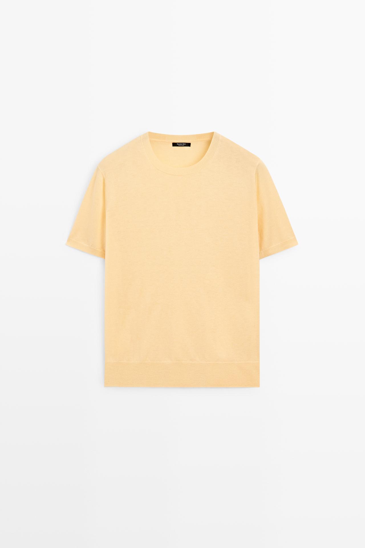 Short-sleeve fine-knit sweater — YELLOW