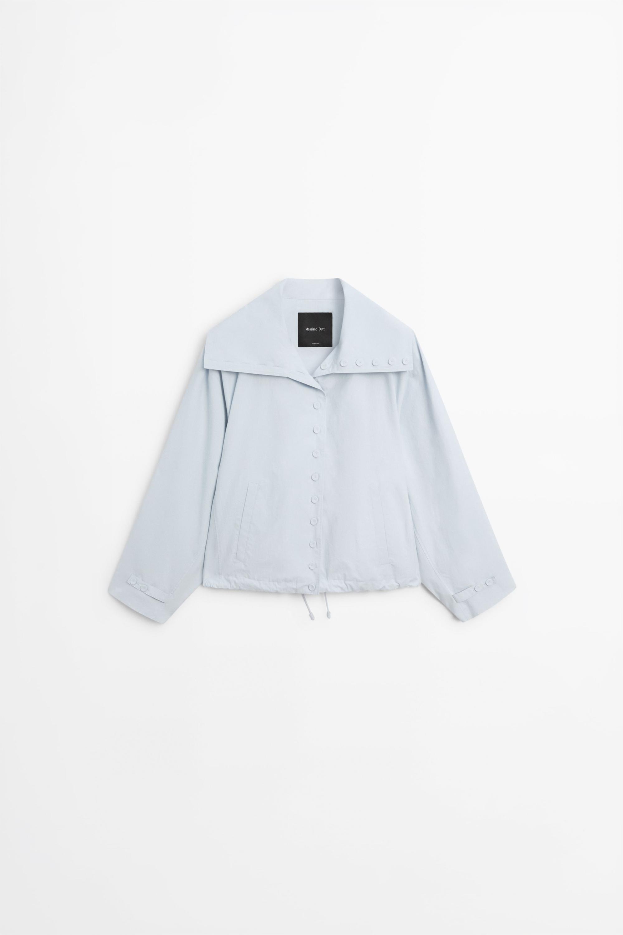 High collar bomber jacket with pocket details — Light blue