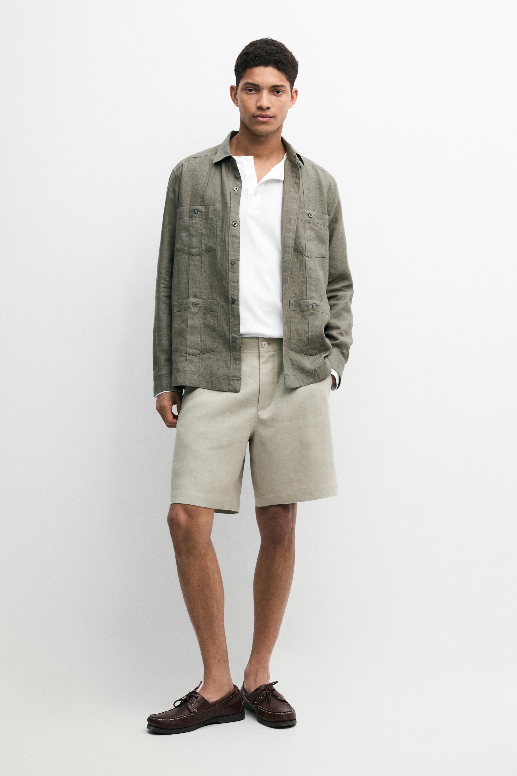 100% linen short Bermuda shorts