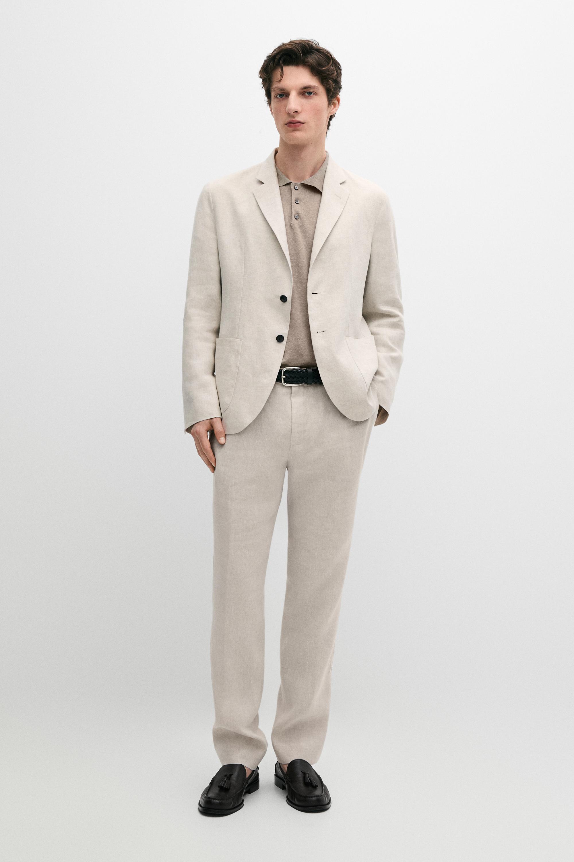 100% linen suit blazer with pocket details — CREAM