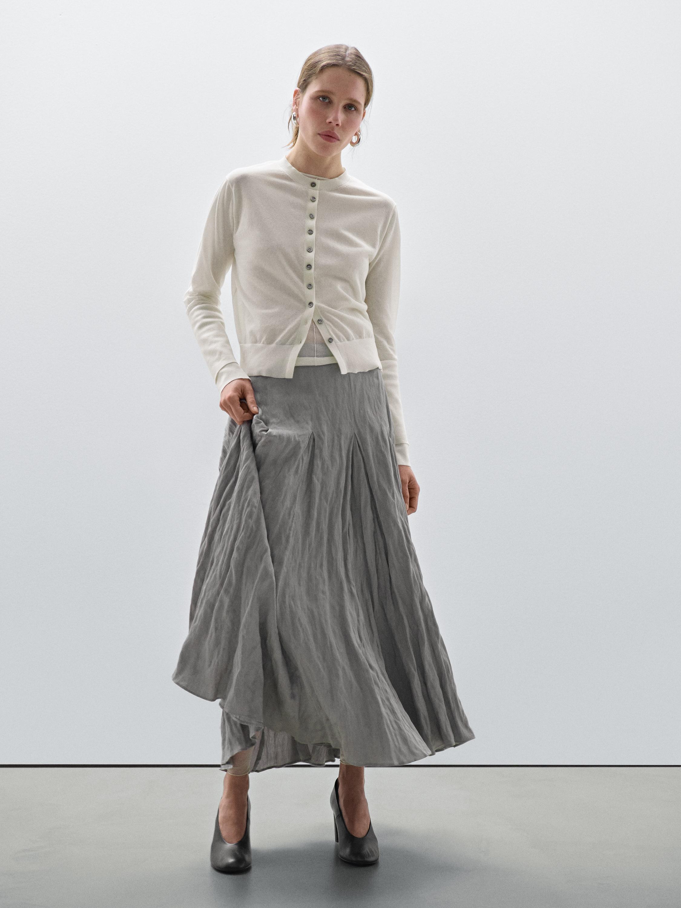 【Massimo Dutti】Godet midi skirt with seam details Flowing godet midi skirt - Studio · Silver · Smart / Skirts