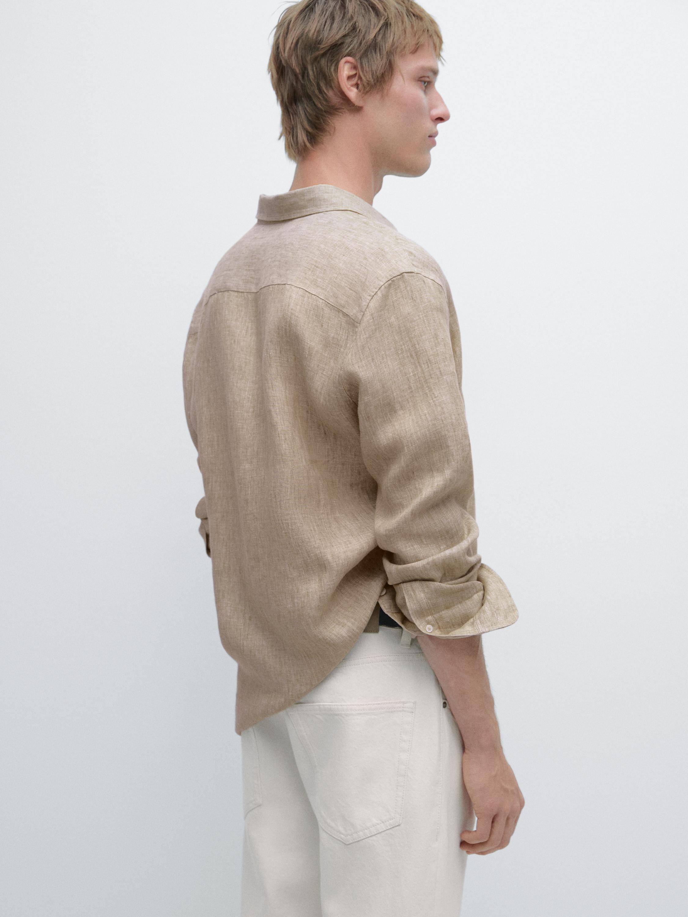 100% linen regular fit shirt — CREAM