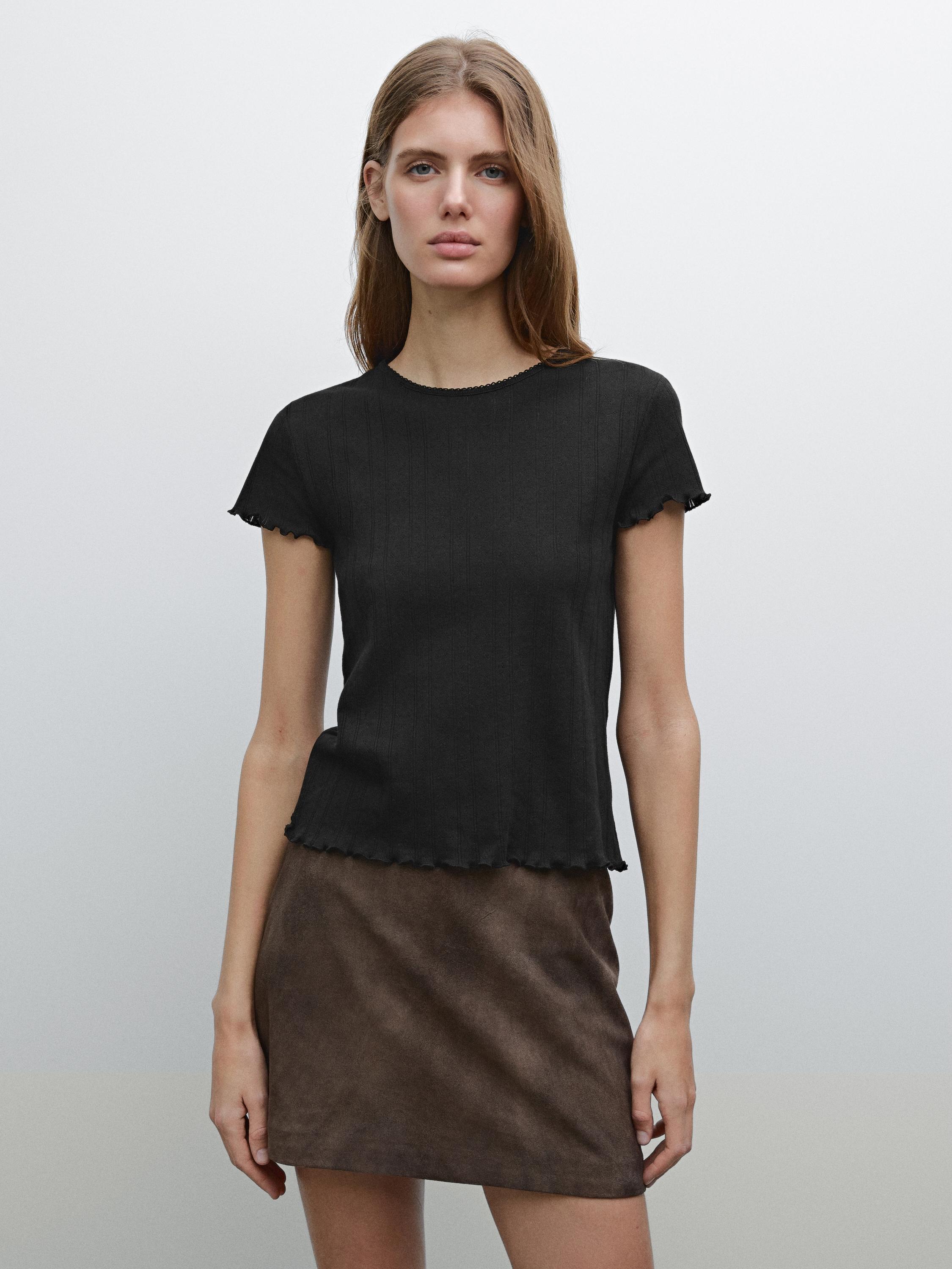 Camiseta pointelle calada algodón