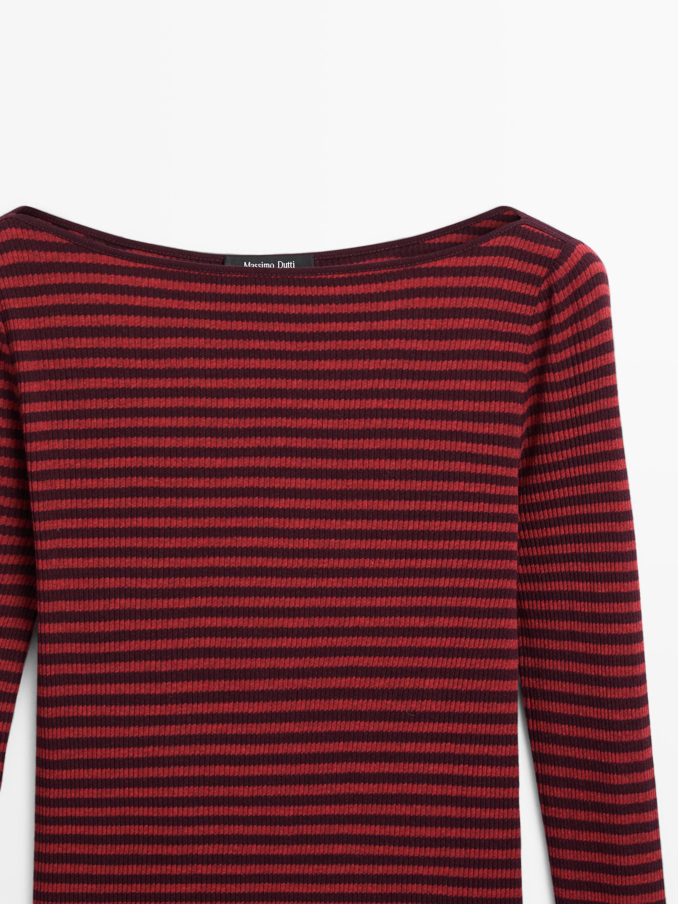 Striped long sleeve T-shirt with trim detail