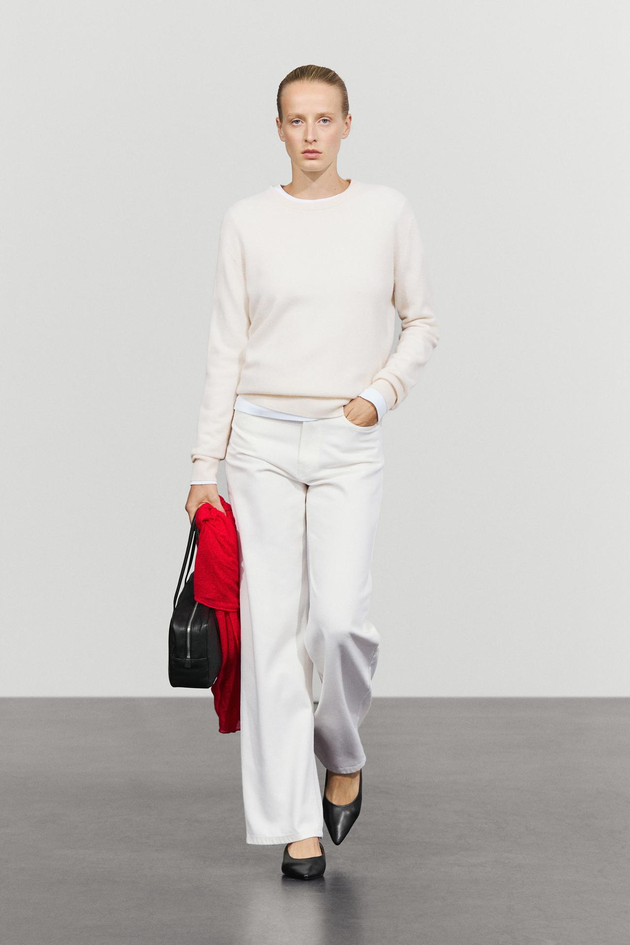 100% cashmere long sleeve sweater — CREAM