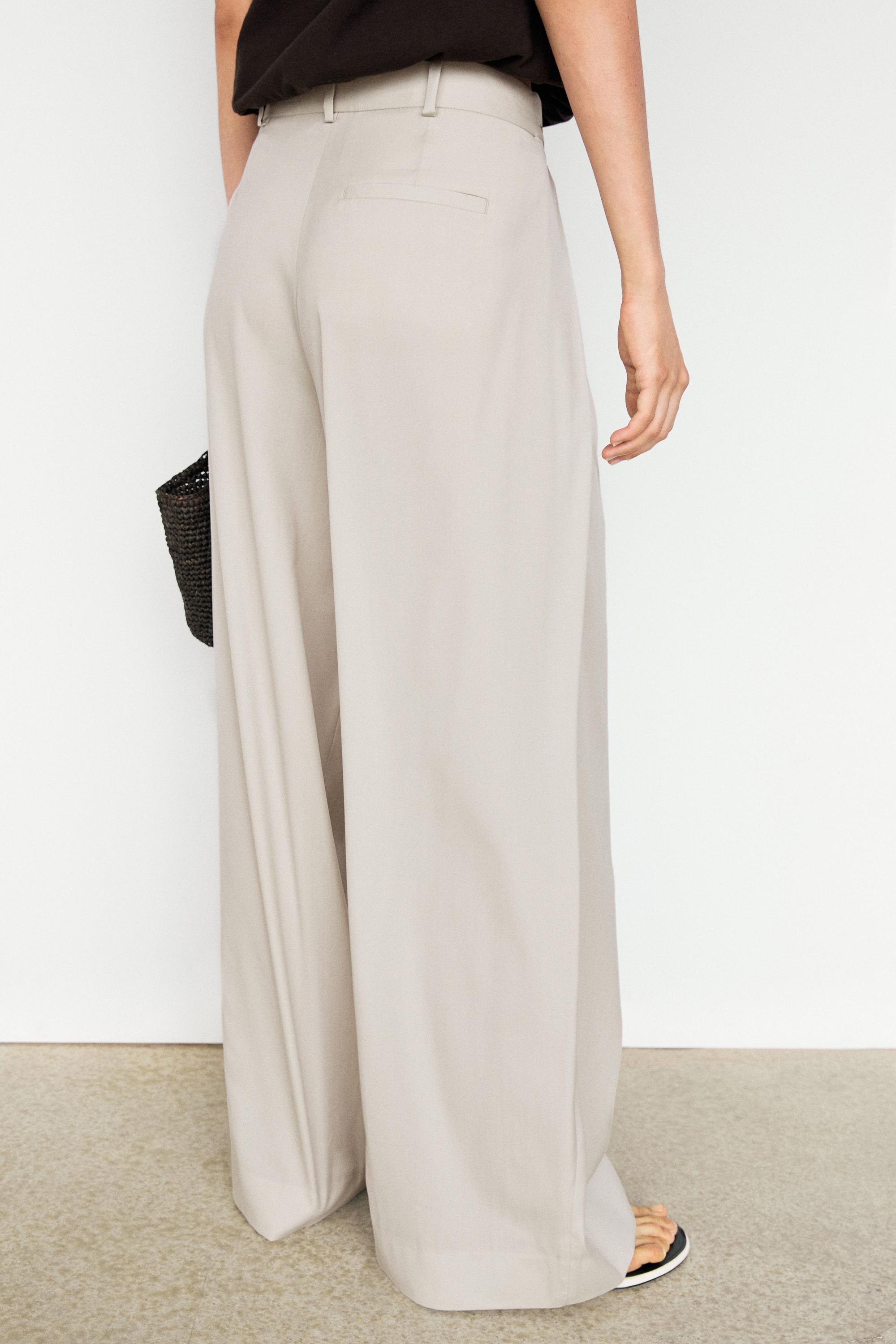 Wool blend darted pants with button detail — ICE