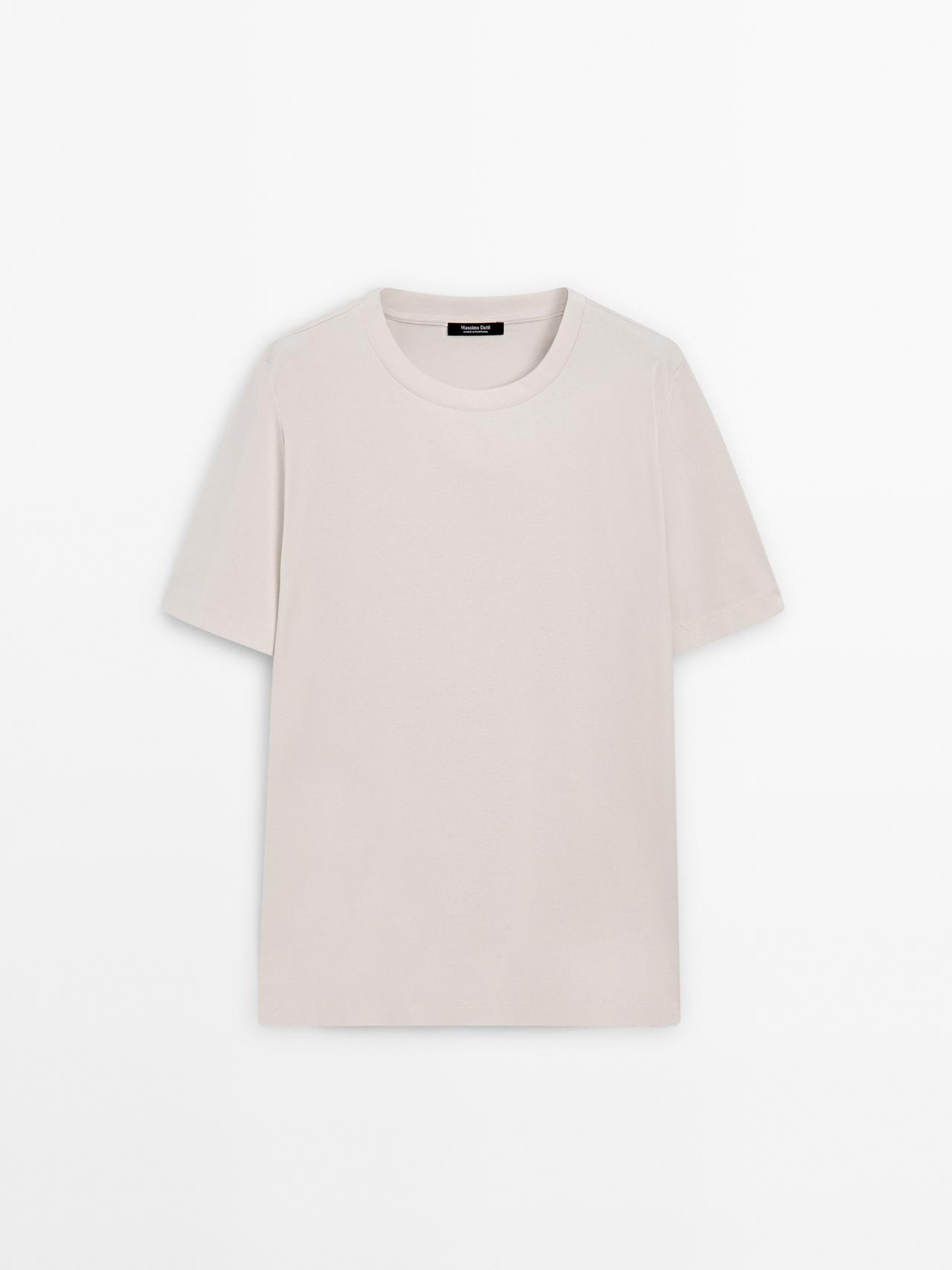 Massimo Dutti - Herre - T-Shirt I 100 % Merceriseret Bomuld - Råhvid - L