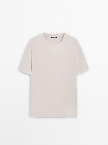 100% mercerised cotton ribbed T-shirt — CREAM 5