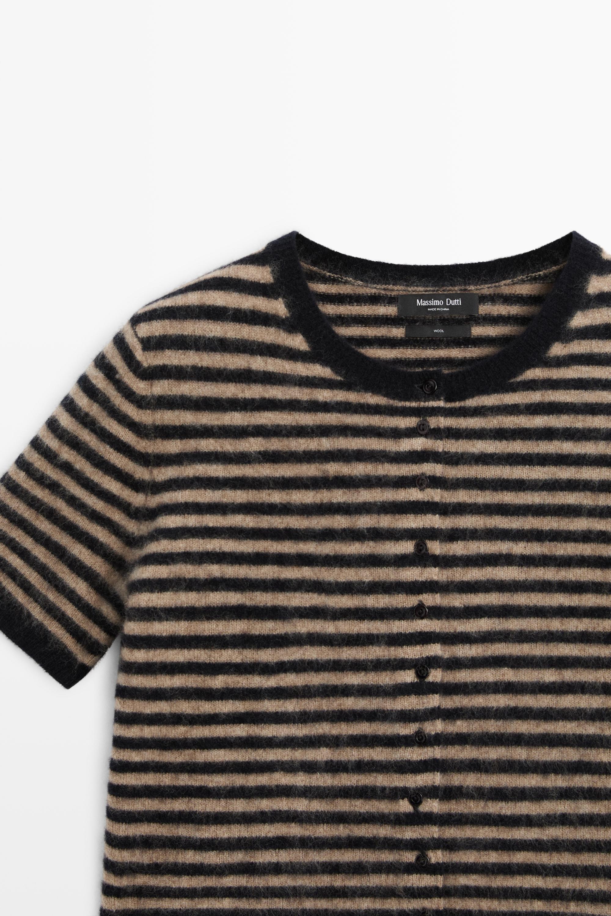 100% wool short sleeve knit cardigan — DARK BLUE