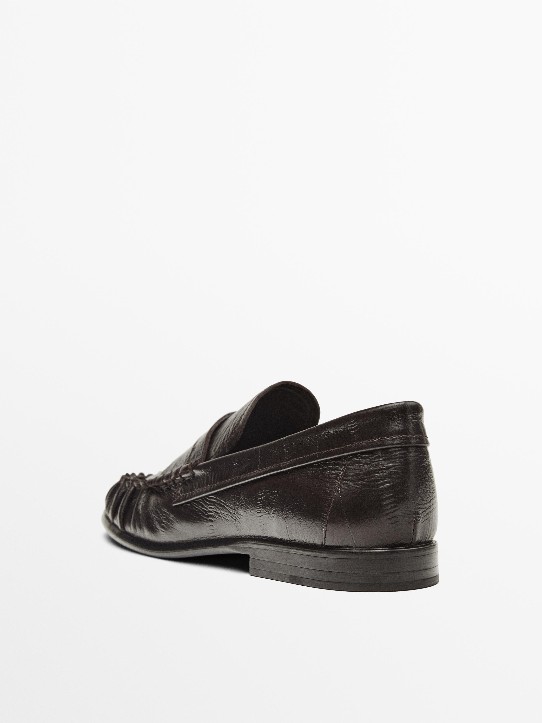 Embossed leather loafers — BROWN