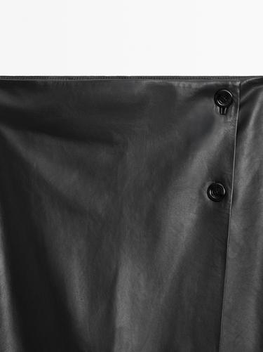 Nappa leather midi skirt with seams — BLACK 4